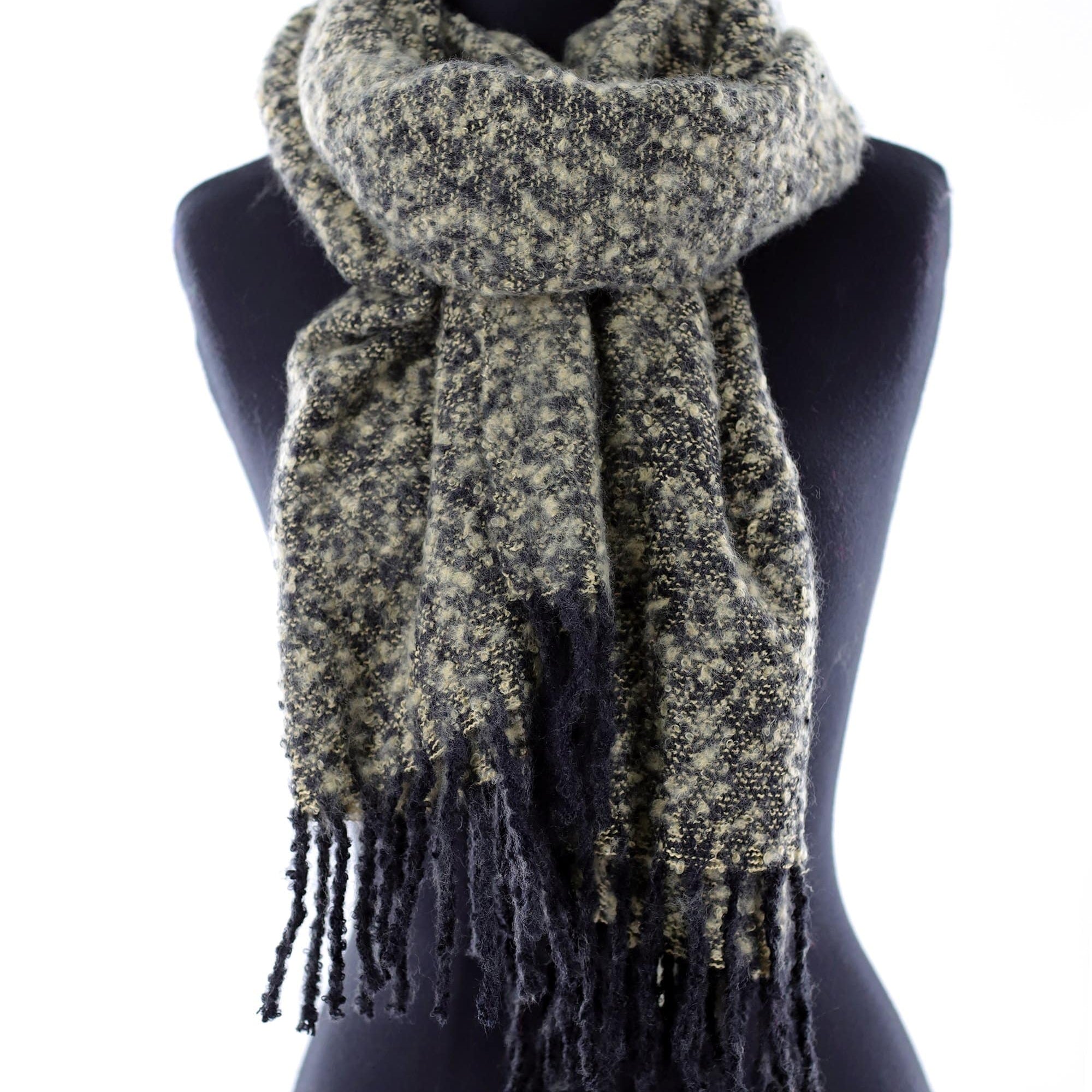 Muffler Scarf Plush with Fringe - Black/Ivory - Muffler - La Fiorentina KT13-1165S_1