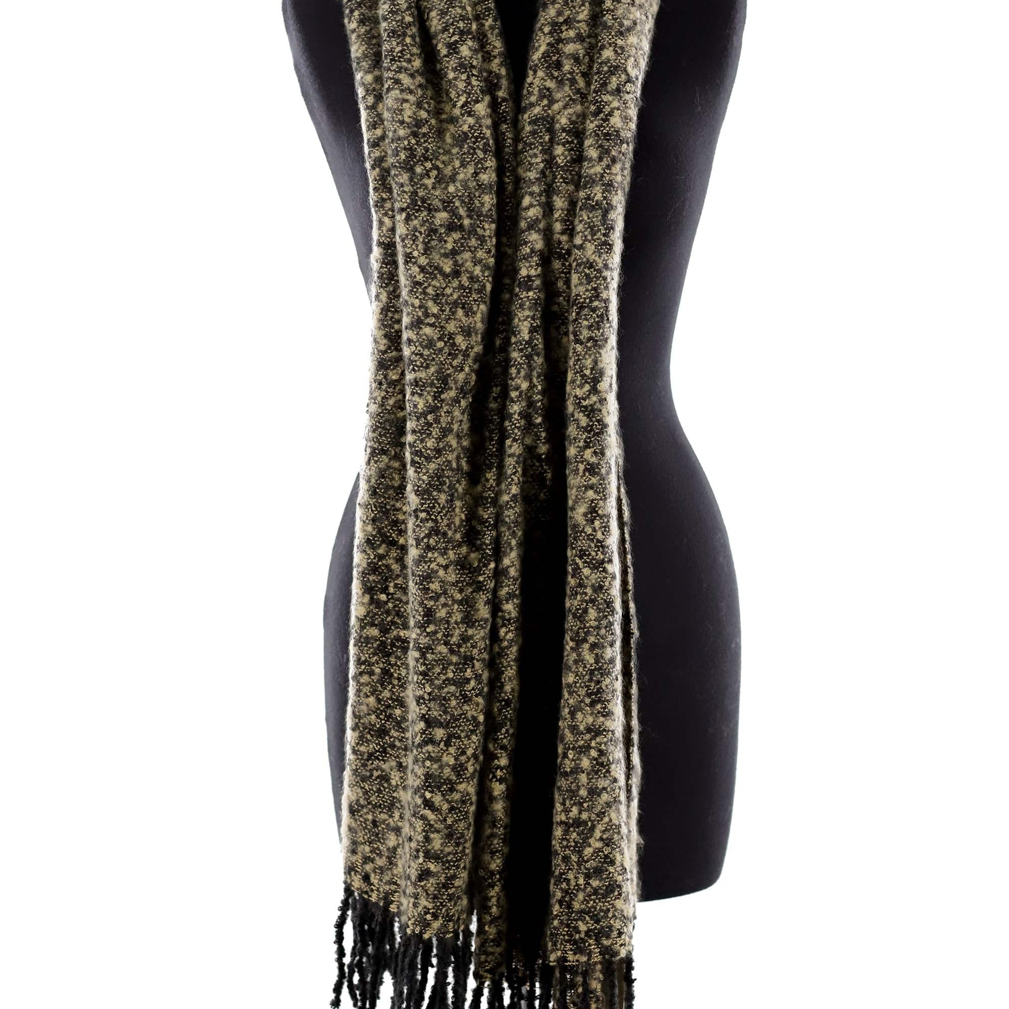 Muffler Scarf Plush with Fringe - Black/Ivory - Muffler - La Fiorentina KT13-1165S_1