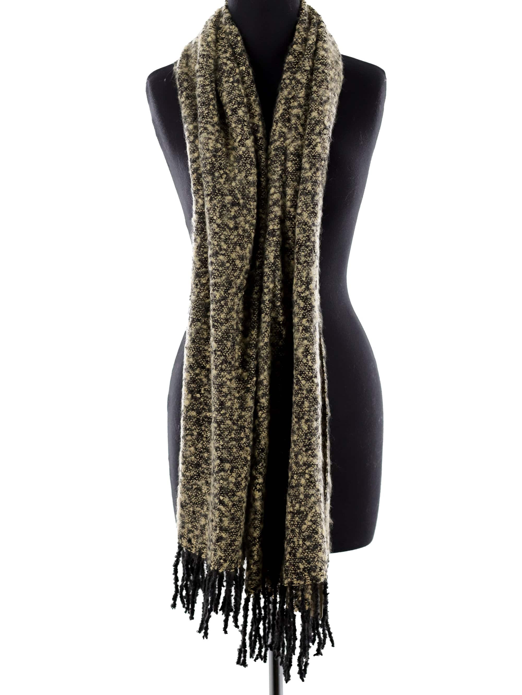 Muffler Scarf Plush with Fringe - Black/Ivory - Muffler - La Fiorentina KT13-1165S_1