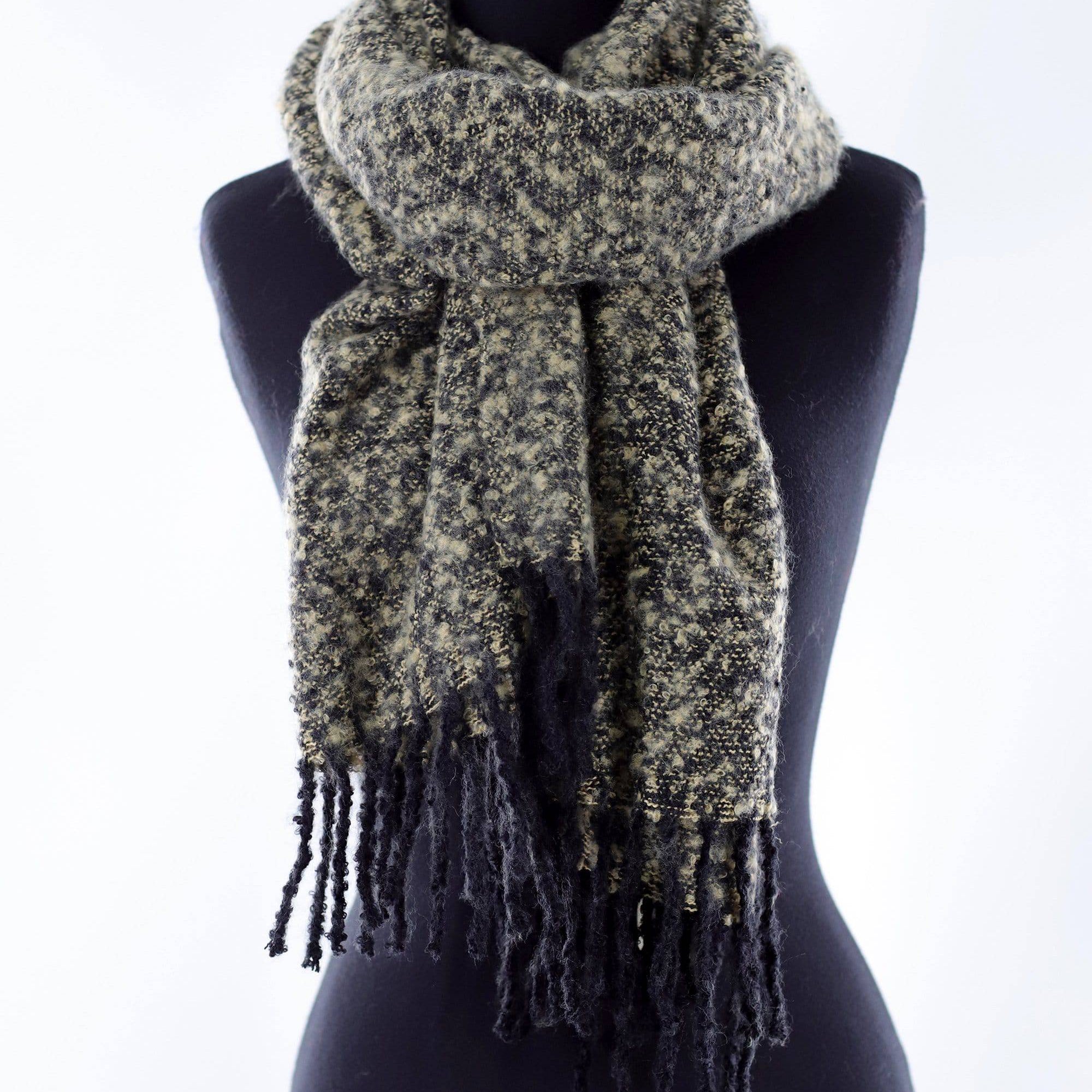 Muffler Scarf Plush with Fringe - Black/Ivory - Muffler - La Fiorentina KT13-1165S_1