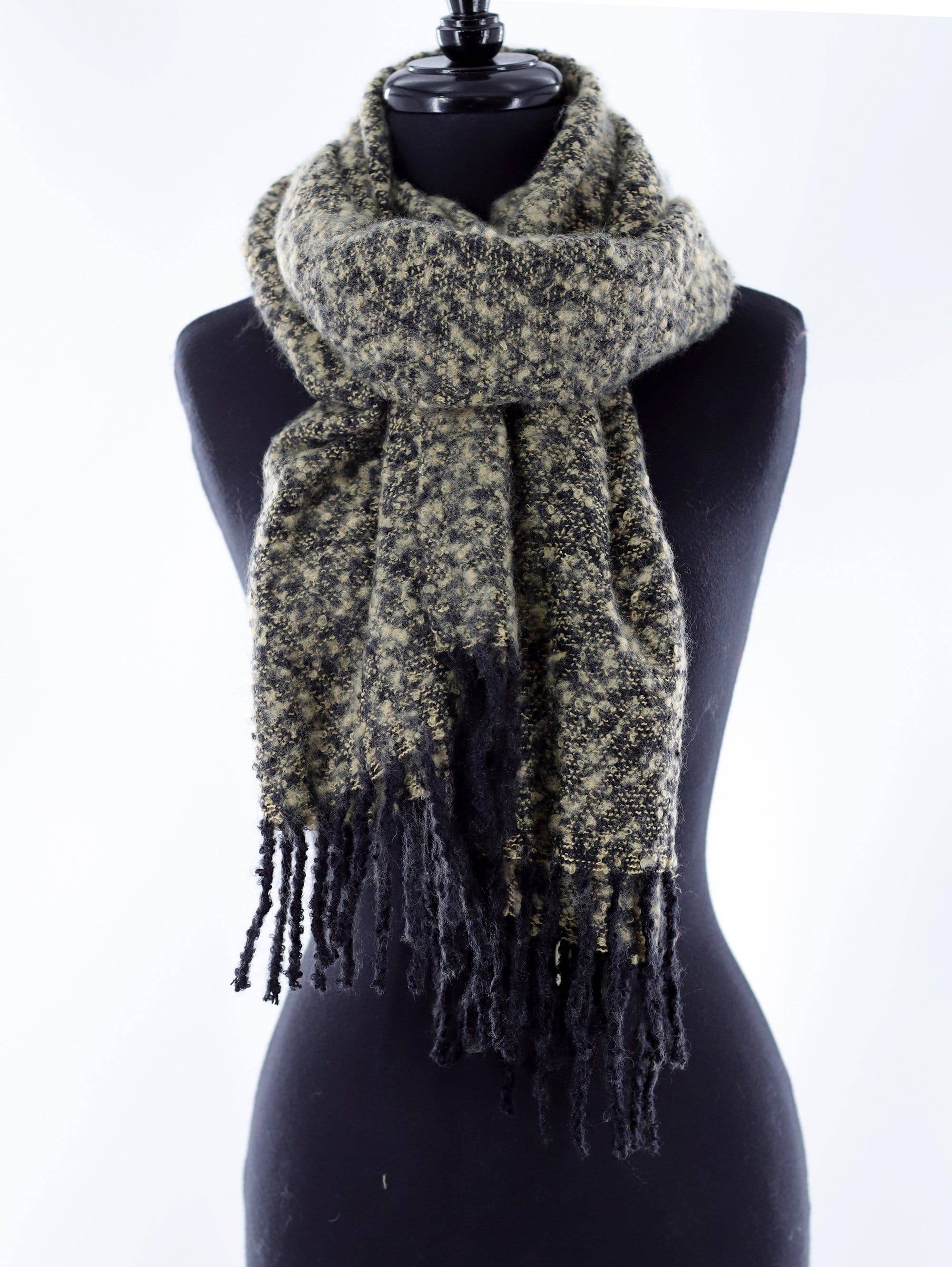 Muffler Scarf Plush with Fringe - Black/Ivory - Muffler - La Fiorentina KT13-1165S_1