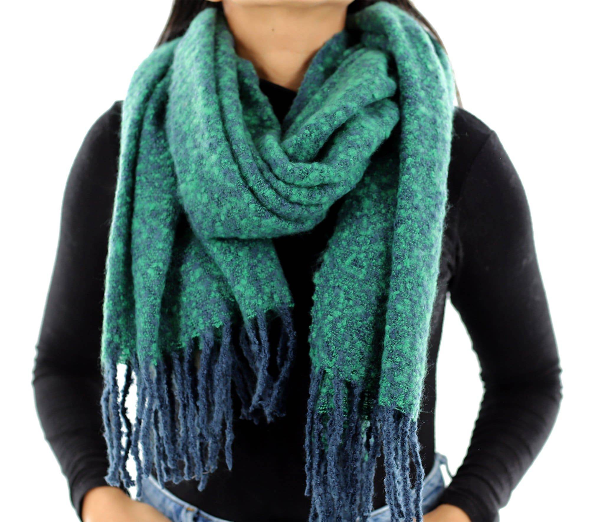 Muffler Scarf Plush with Fringe - Blue/Green - Muffler - La Fiorentina KT13-1165S