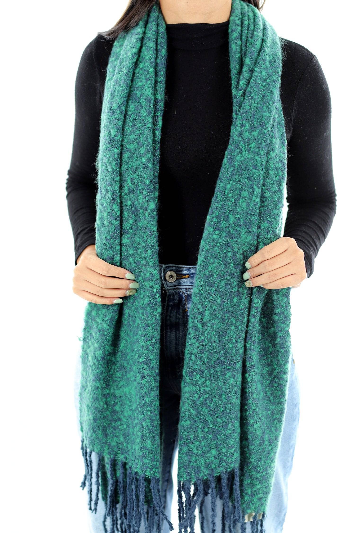 Muffler Scarf Plush with Fringe - Blue/Green - Muffler - La Fiorentina KT13-1165S