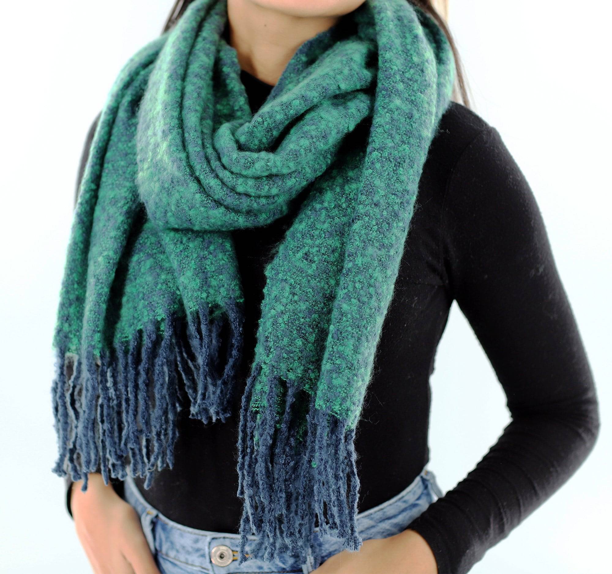Muffler Scarf Plush with Fringe - Blue/Green - Muffler - La Fiorentina KT13-1165S