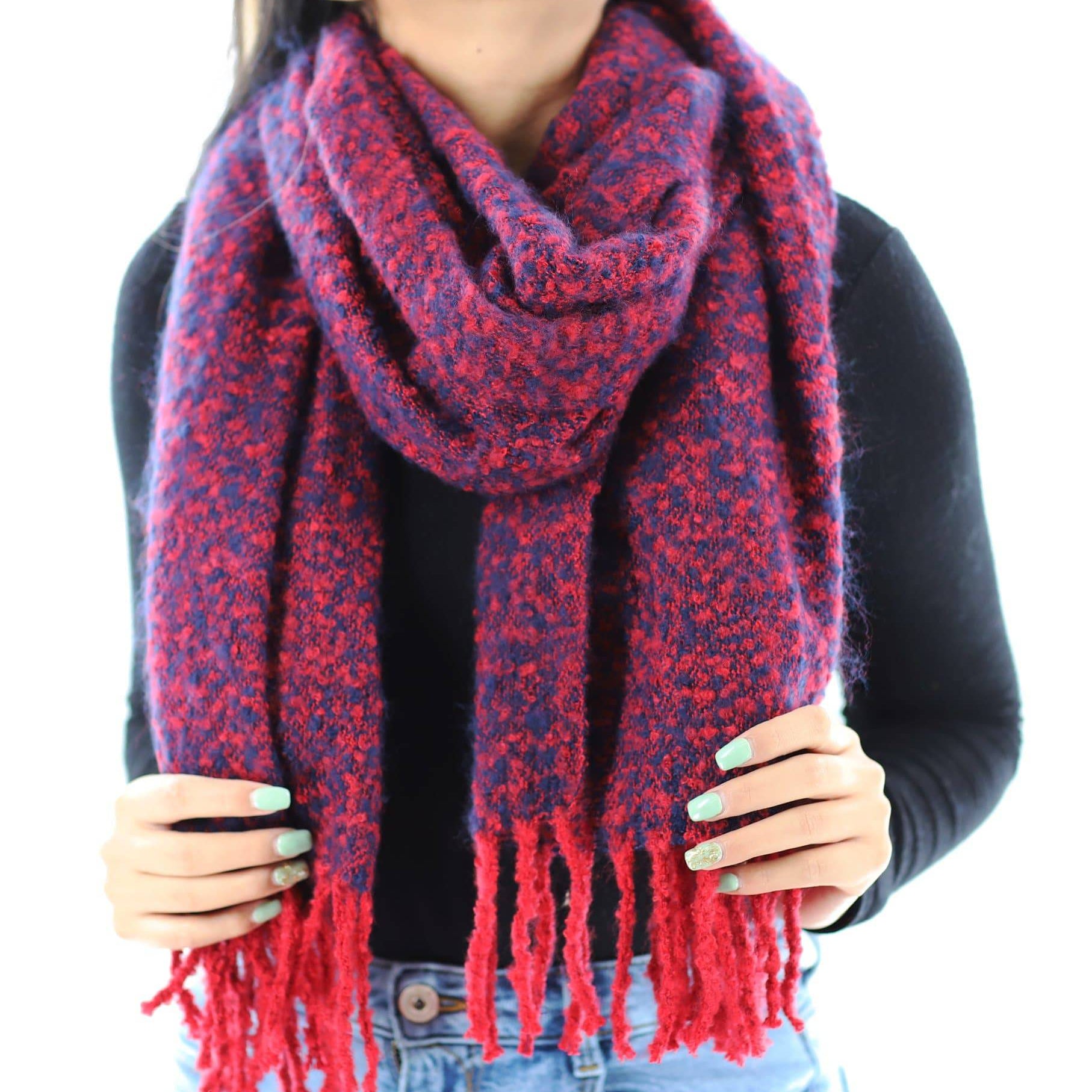 Muffler Scarf Plush with Fringe - Blue/Red - Muffler - La Fiorentina KT13-1165S_2