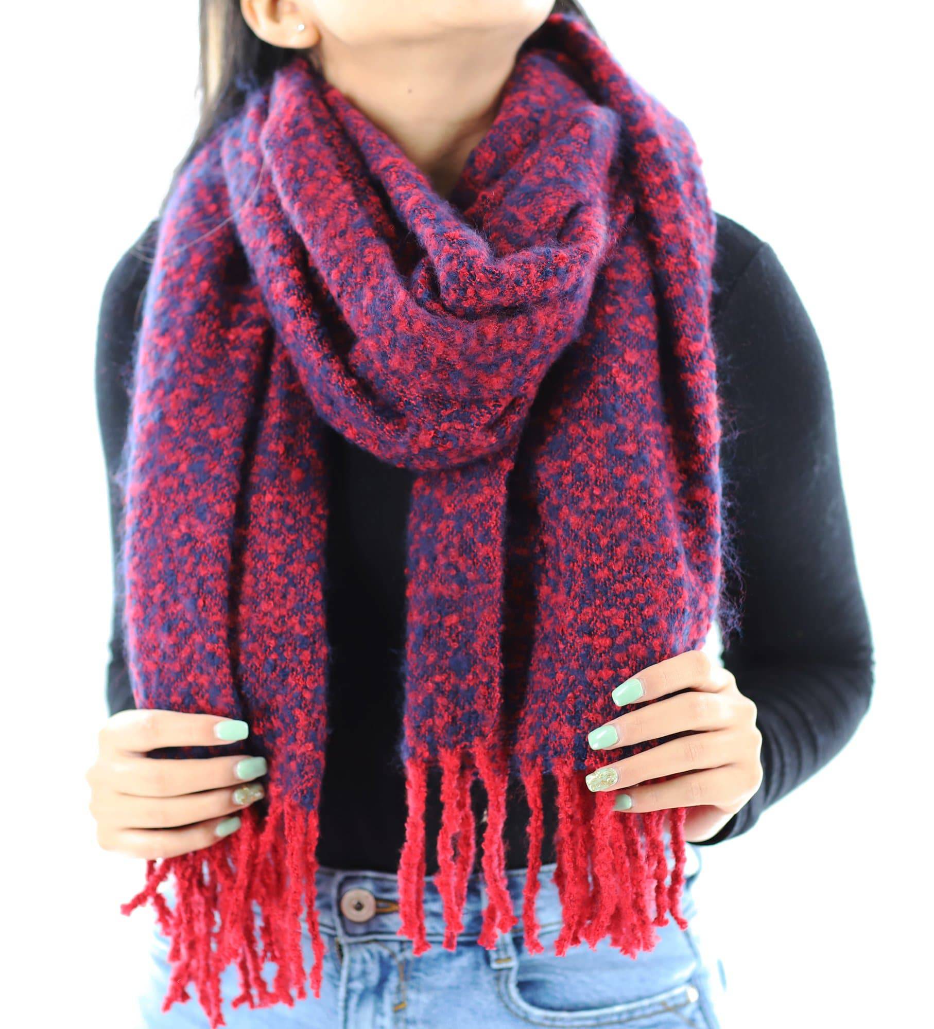 Muffler Scarf Plush with Fringe - Blue/Red - Muffler - La Fiorentina KT13-1165S_2