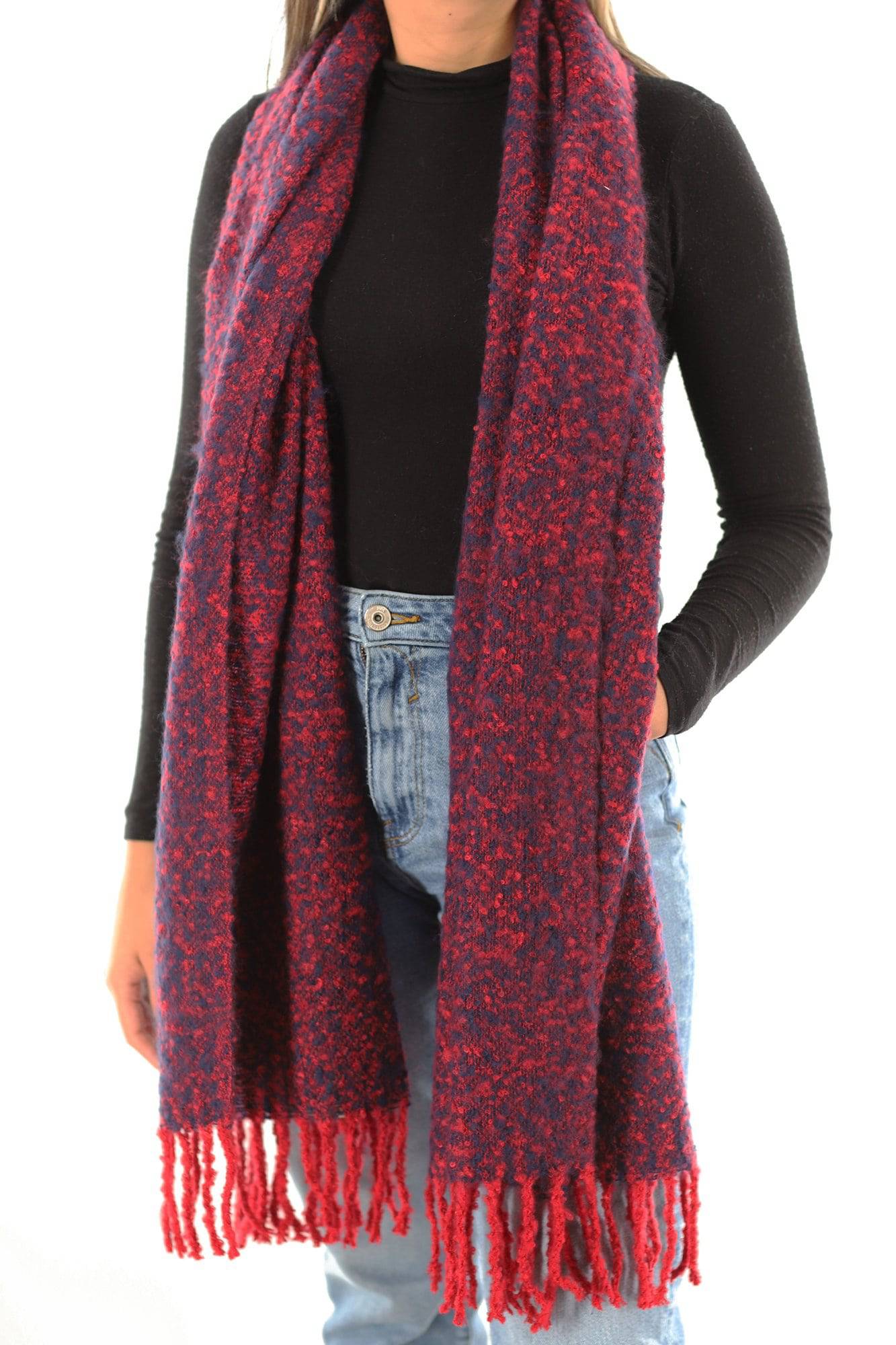 Muffler Scarf Plush with Fringe - Blue/Red – La Fiorentina