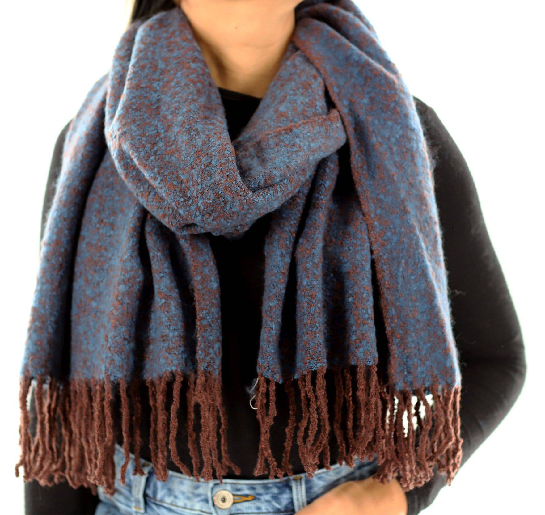 Muffler Scarf Plush with Fringe - Sapphire/Topaz - Muffler - La Fiorentina KT13-1165S