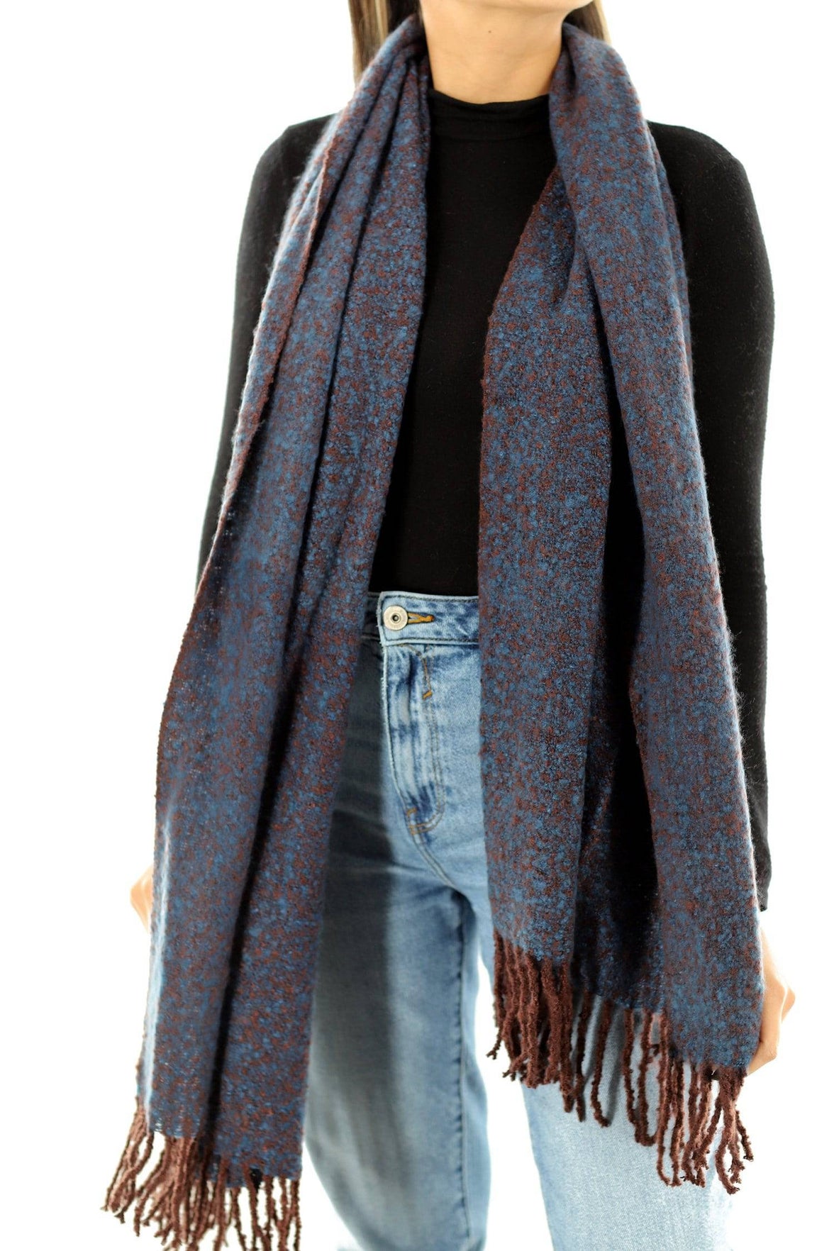 Muffler Scarf Plush with Fringe - Sapphire/Topaz - Muffler - La Fiorentina KT13-1165S