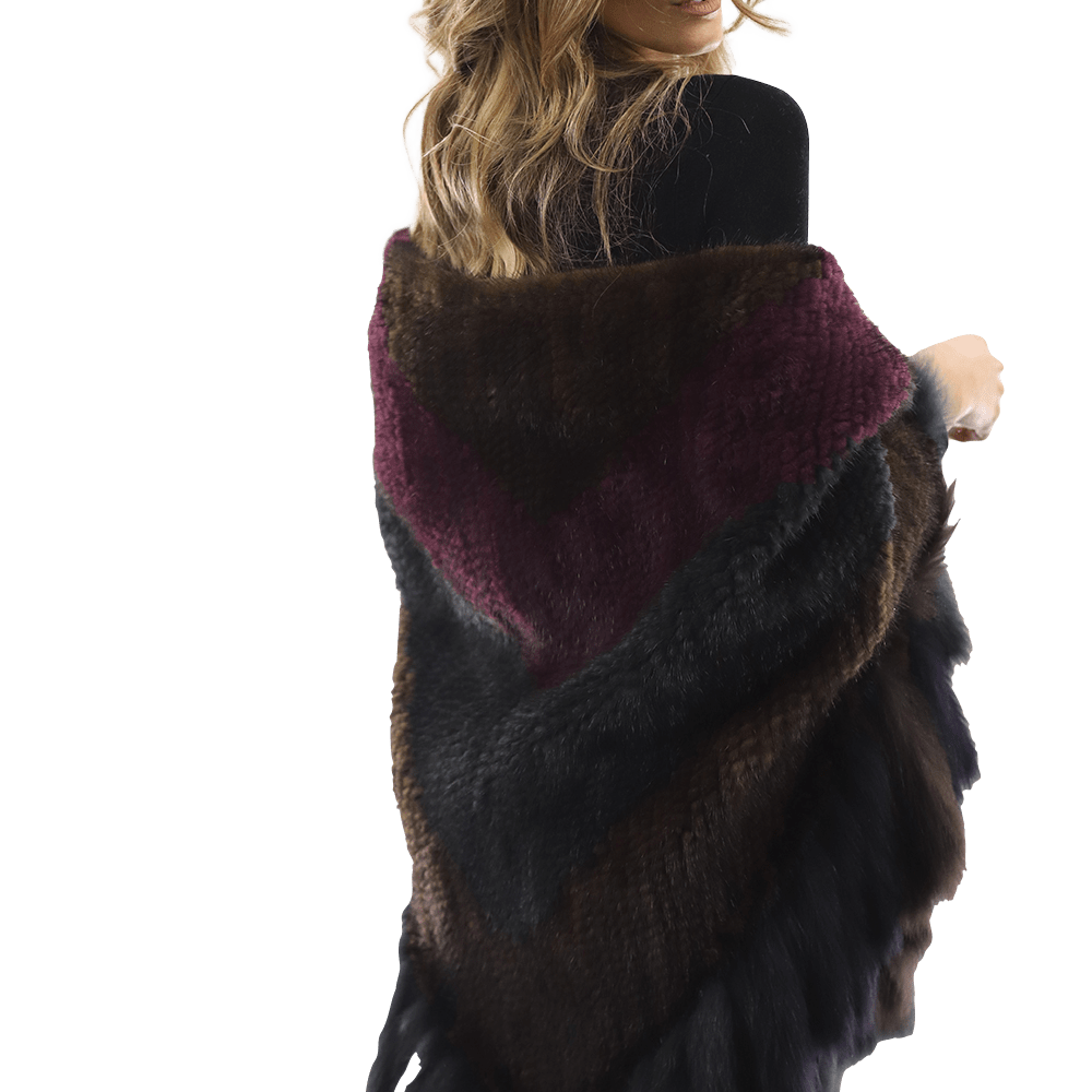 Multi Colored Mink Cape with Fox Fringe - Cape - La Fiorentina JJY804_MULTI