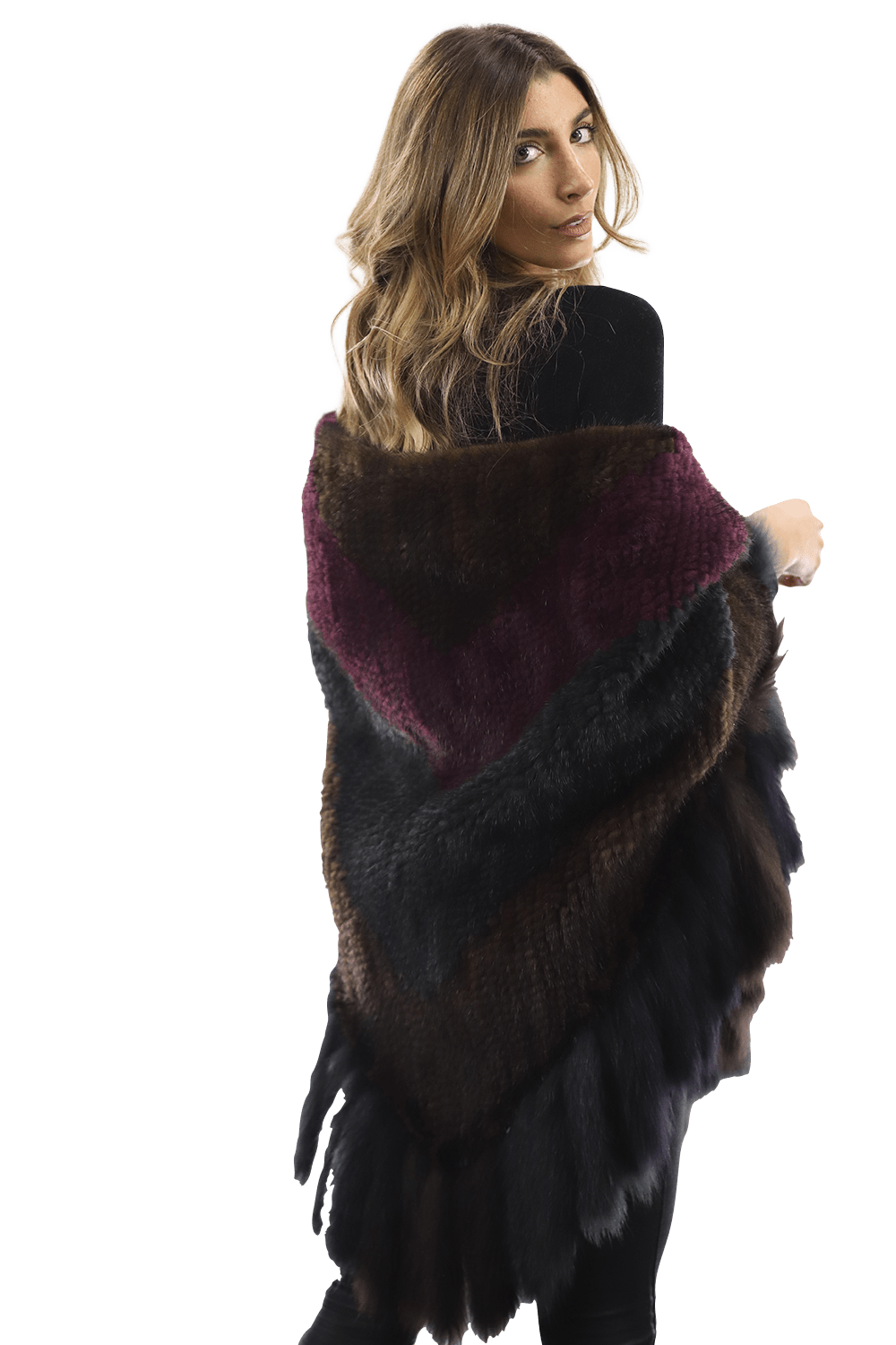Multi Colored Mink Cape with Fox Fringe - Cape - La Fiorentina JJY804_MULTI