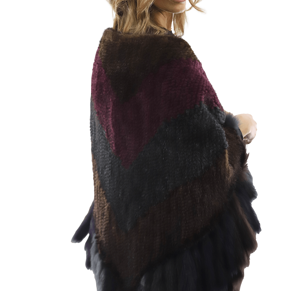 Multi Colored Mink Cape with Fox Fringe - Cape - La Fiorentina JJY804_MULTI