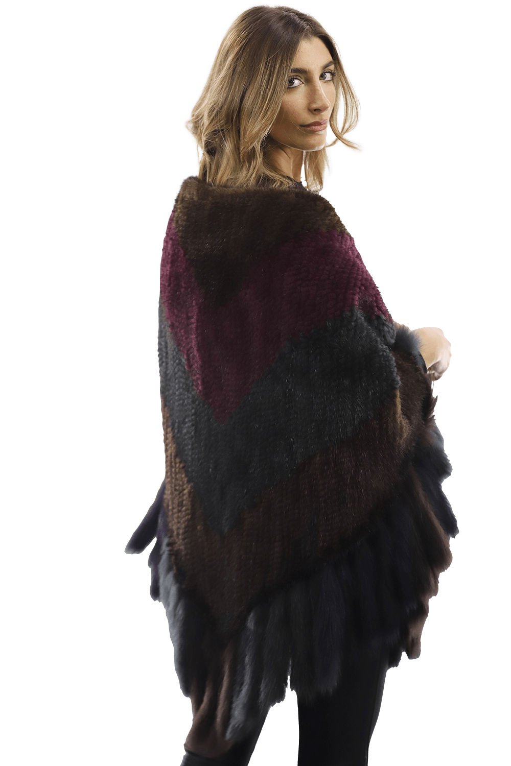 Multi Colored Mink Cape with Fox Fringe - Cape - La Fiorentina JJY804_MULTI