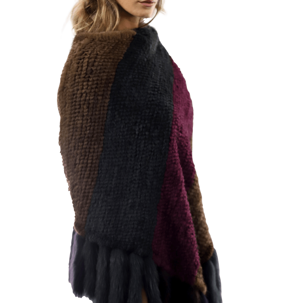 Multi Colored Mink Cape with Fox Fringe - Cape - La Fiorentina JJY804_MULTI