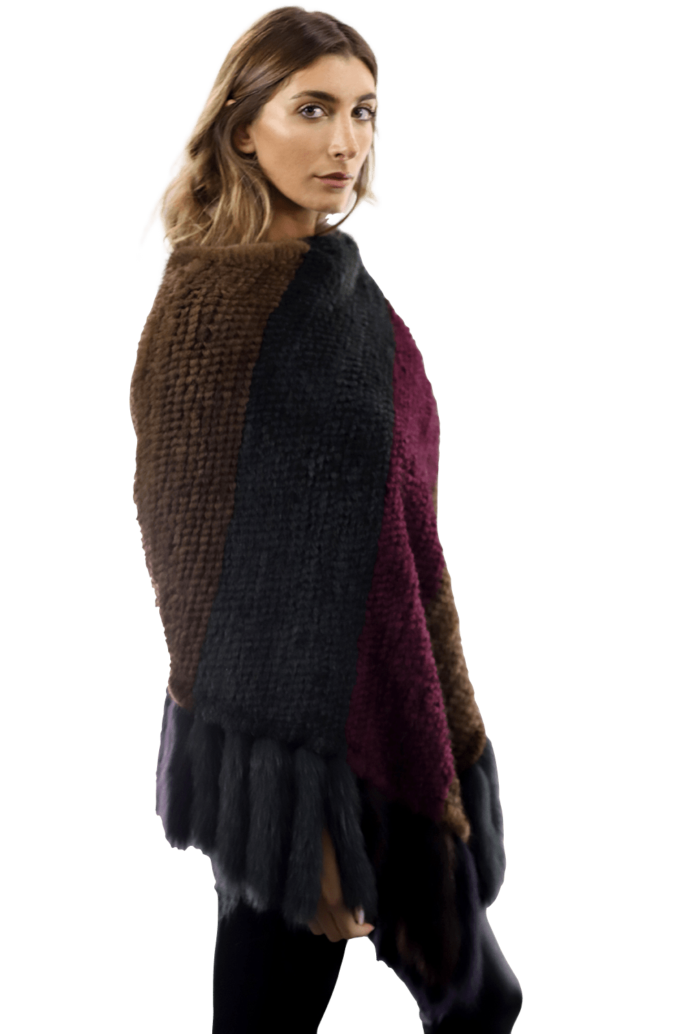 Multi Colored Mink Cape with Fox Fringe - Cape - La Fiorentina JJY804_MULTI