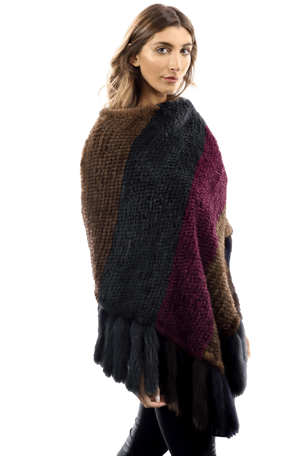 Multi Colored Mink Cape with Fox Fringe - Cape - La Fiorentina JJY804_MULTI