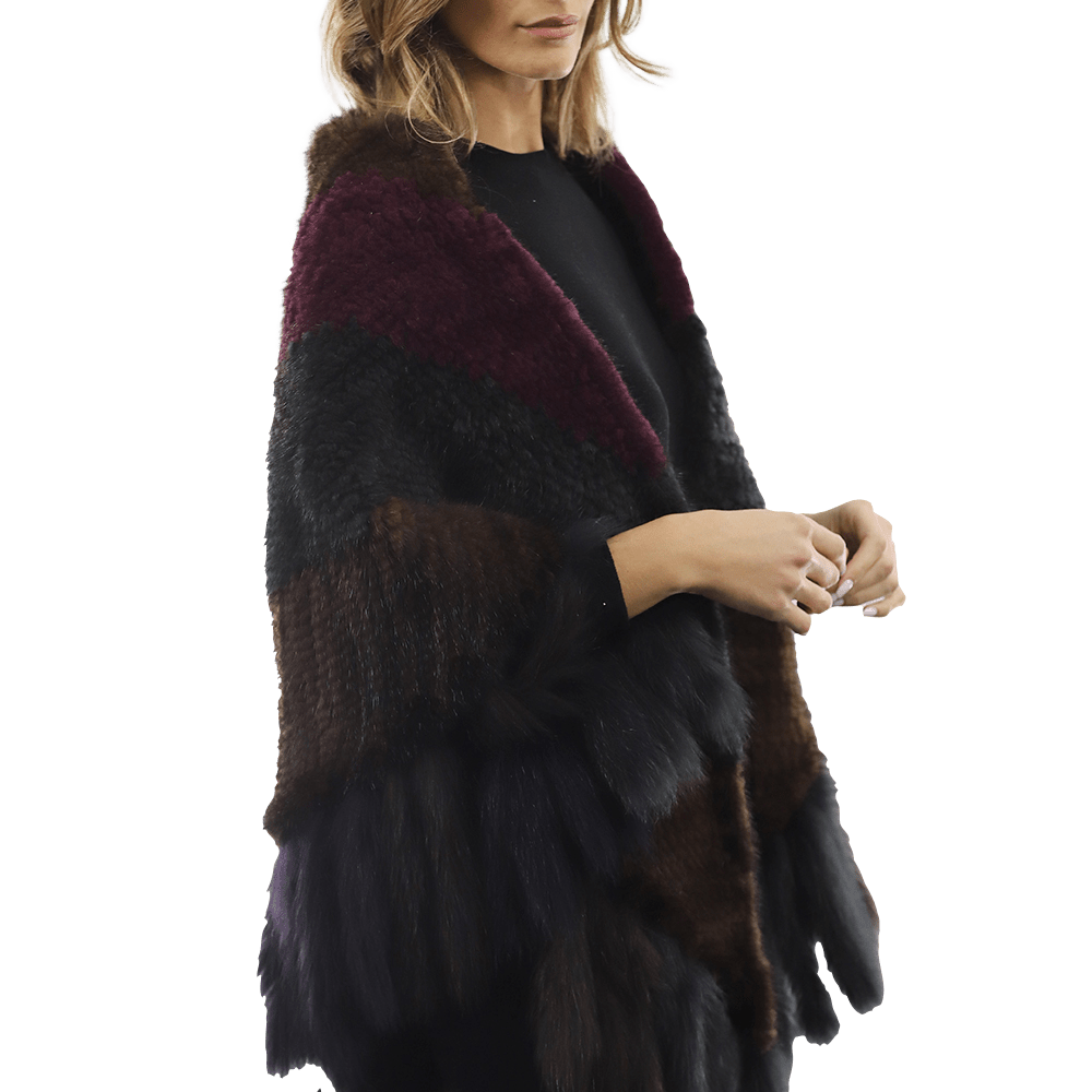 Multi Colored Mink Cape with Fox Fringe - Cape - La Fiorentina JJY804_MULTI