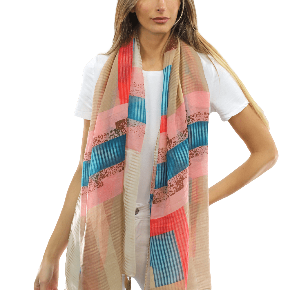 Multi-colored pattern woven scarf-Beige - Scarf - La Fiorentina HH04