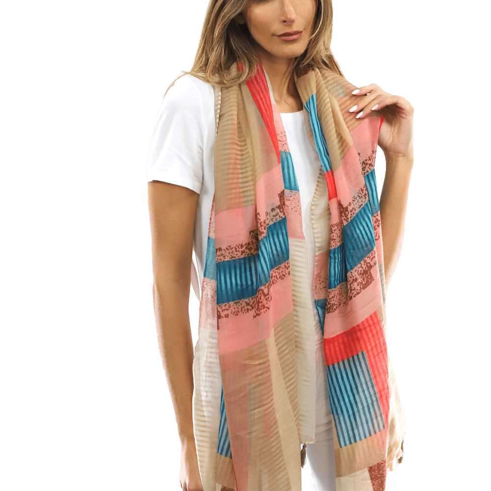 Multi-colored pattern woven scarf-Beige - Scarf - La Fiorentina HH04