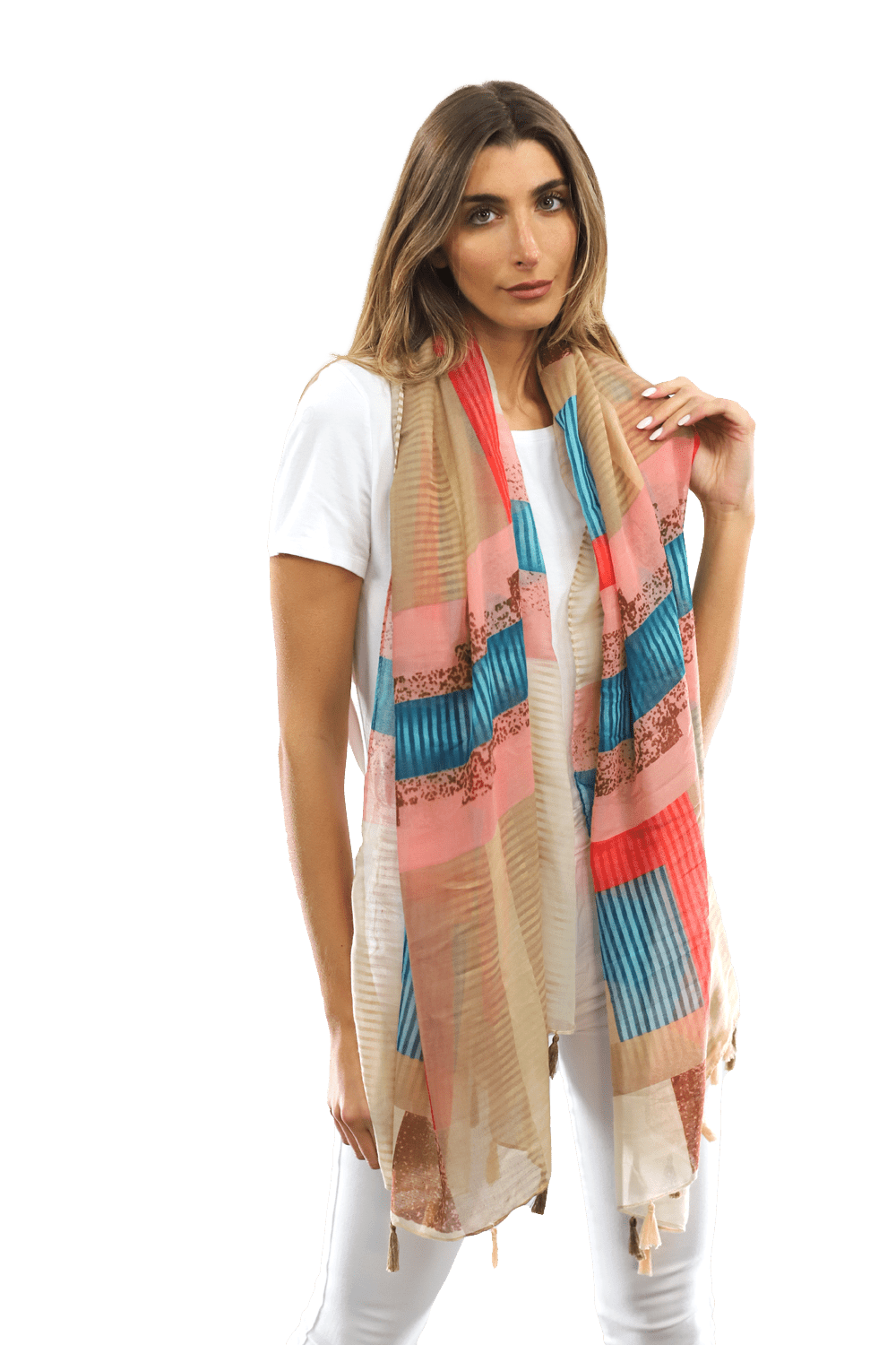 Multi-colored pattern woven scarf-Beige - Scarf - La Fiorentina HH04
