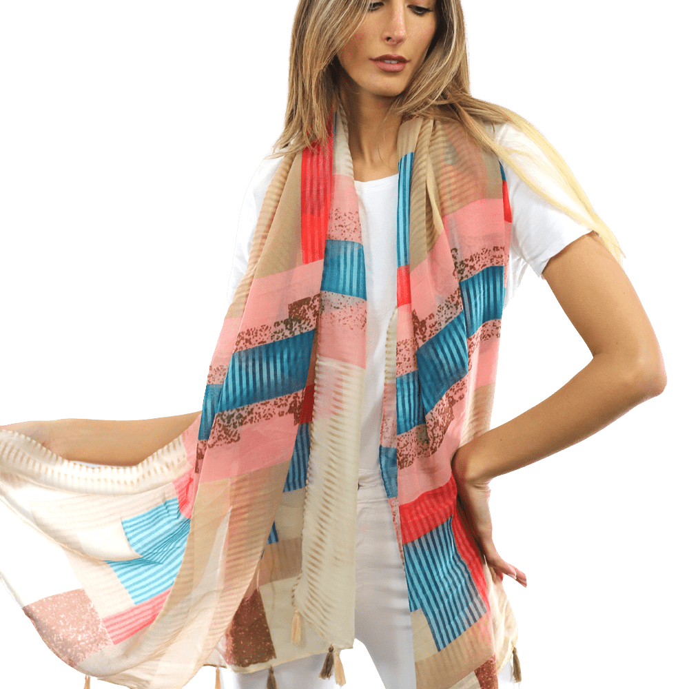 Multi-colored pattern woven scarf-Beige - Scarf - La Fiorentina HH04
