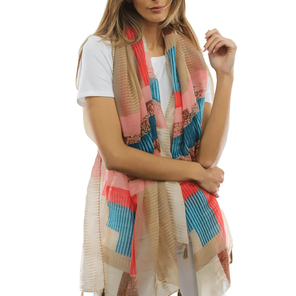 Multi-colored pattern woven scarf-Beige - Scarf - La Fiorentina HH04