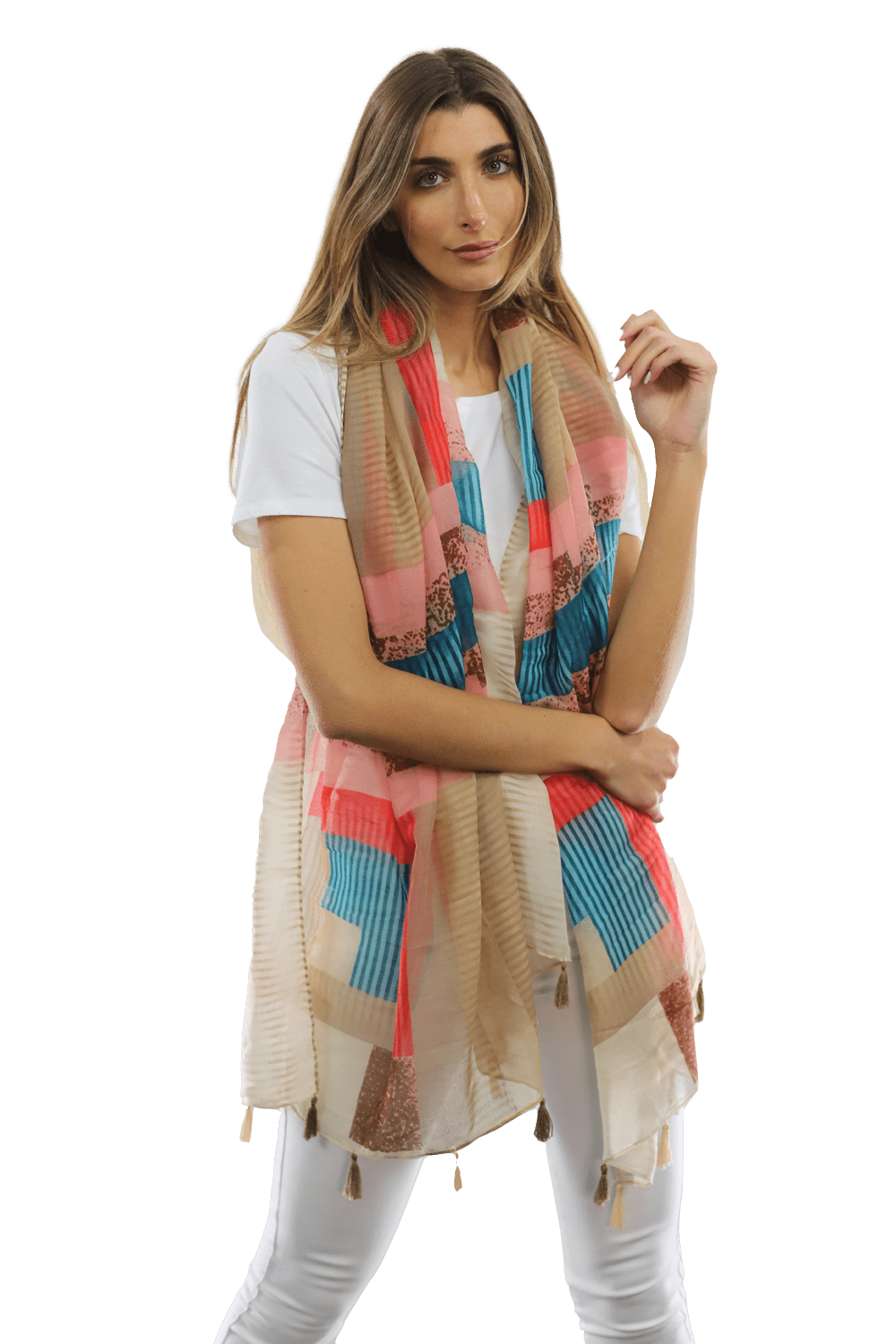 Multi-colored pattern woven scarf-Beige - Scarf - La Fiorentina HH04