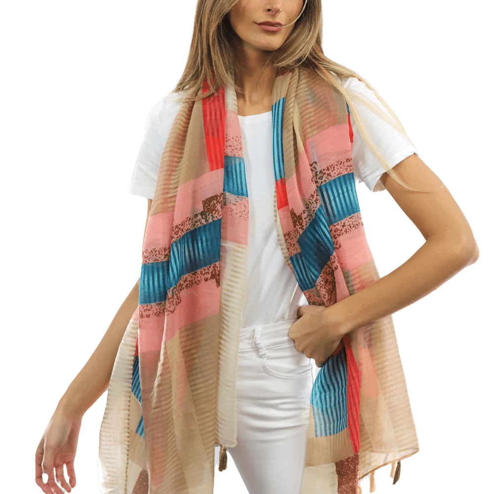 Multi-colored pattern woven scarf-Beige - Scarf - La Fiorentina HH04