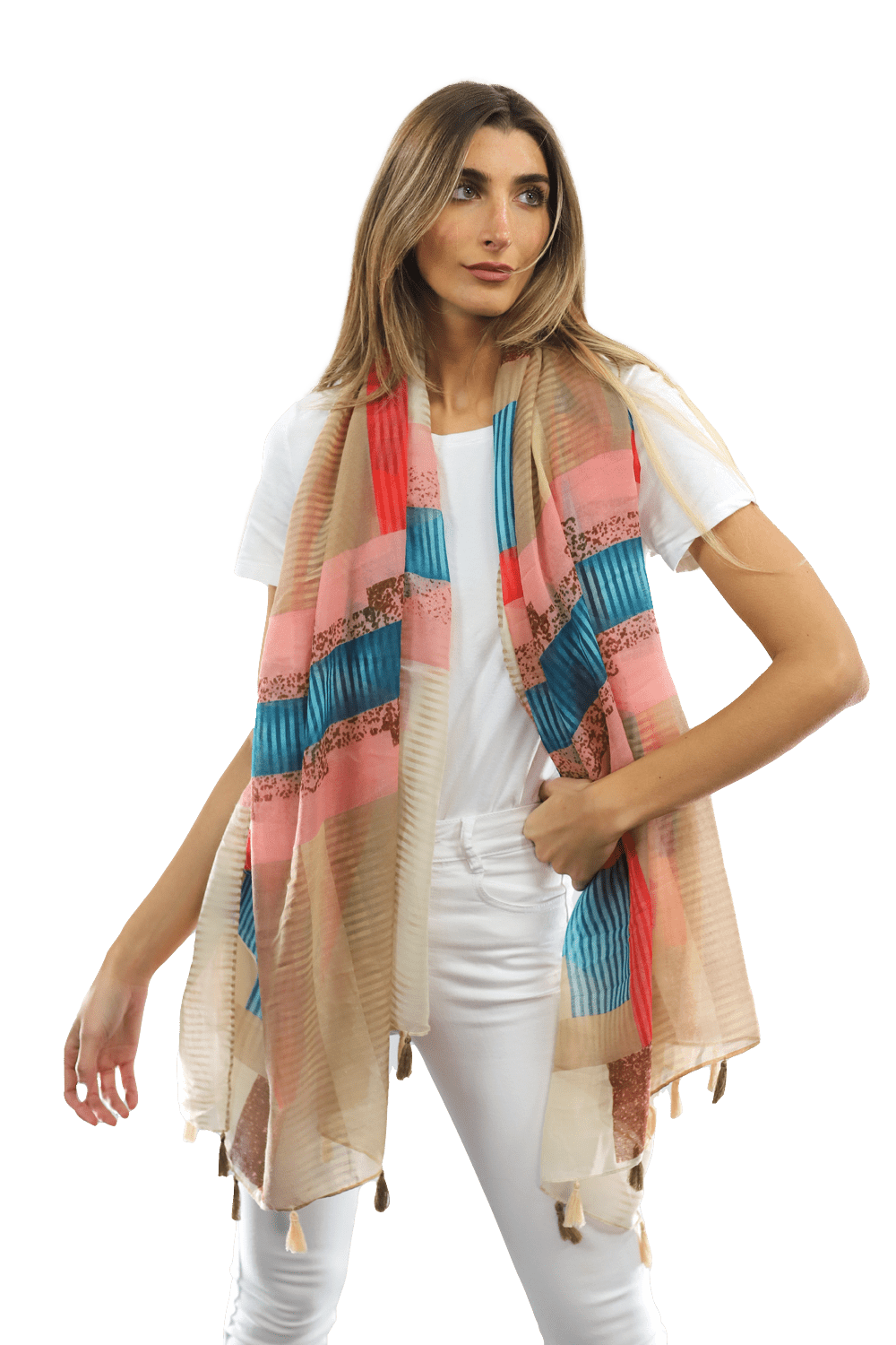 Multi-colored pattern woven scarf-Beige - Scarf - La Fiorentina HH04