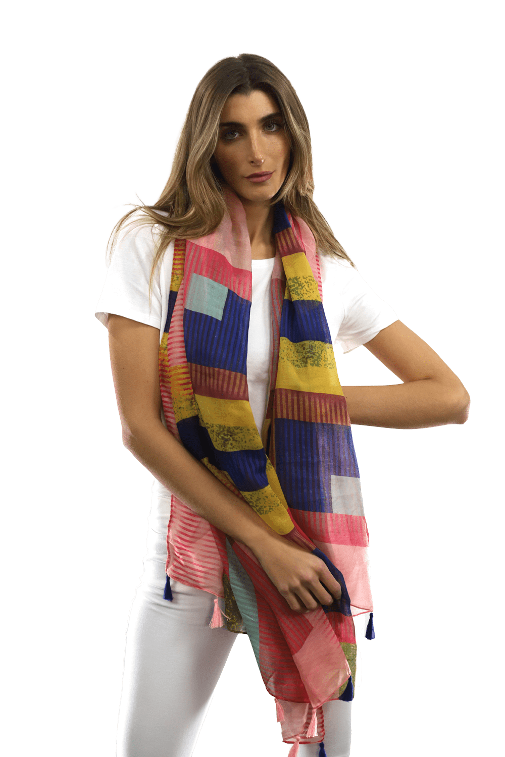 Multi-colored pattern woven scarf-Pink - Scarf - La Fiorentina HH04