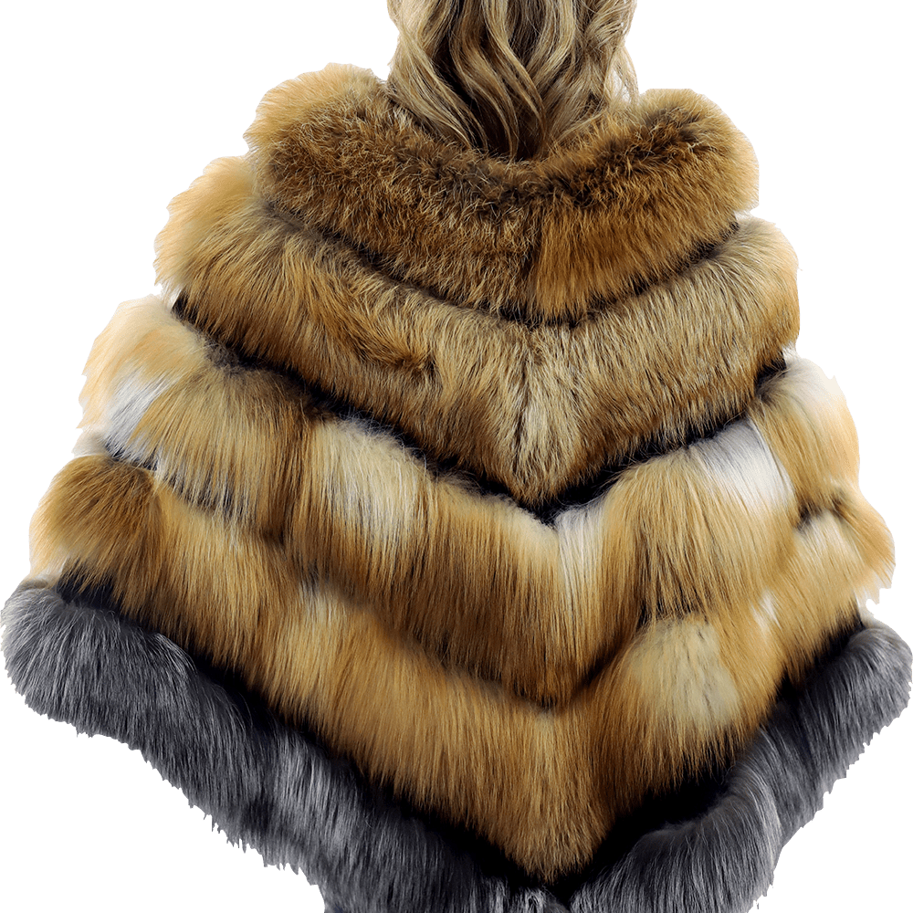 Natural Red/Silver Fox Plush Poncho - Poncho - La Fiorentina CHB07