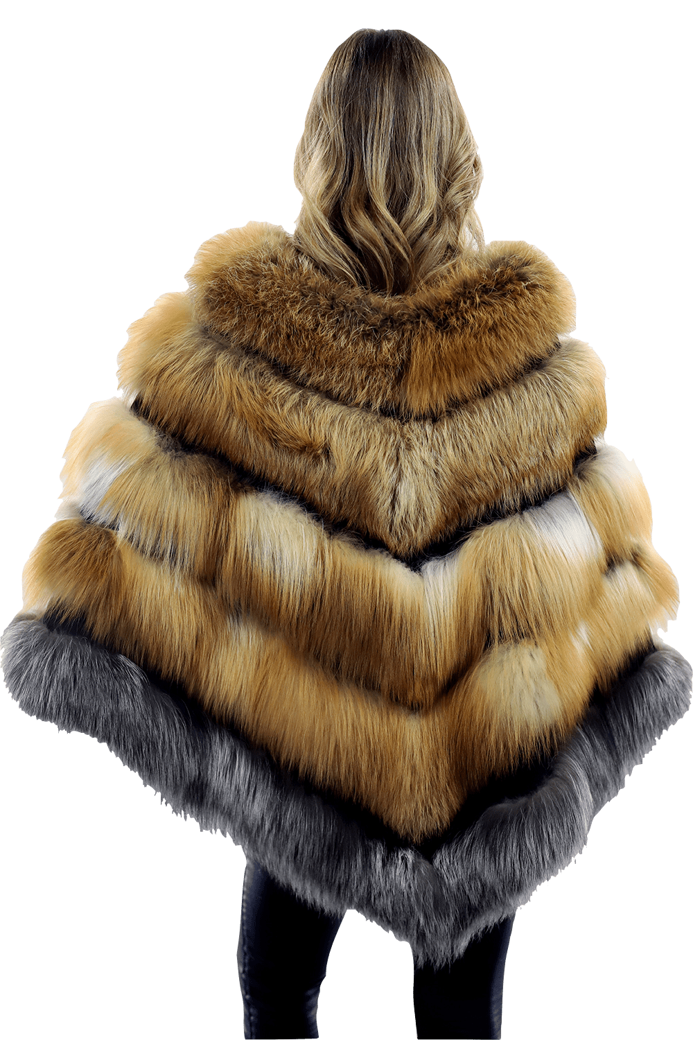 Natural Red/Silver Fox Plush Poncho - Poncho - La Fiorentina CHB07