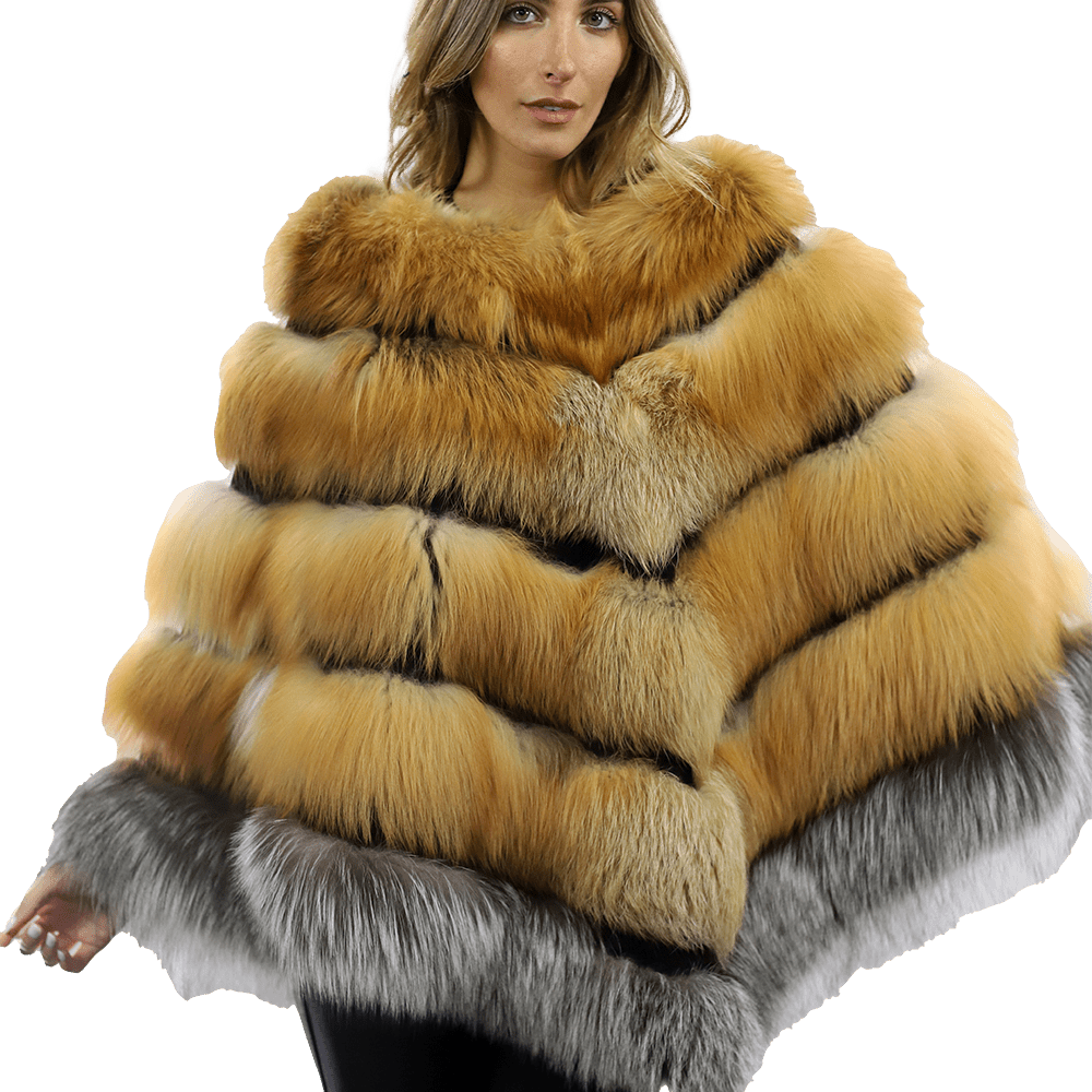 Natural Red/Silver Fox Plush Poncho - Poncho - La Fiorentina CHB07