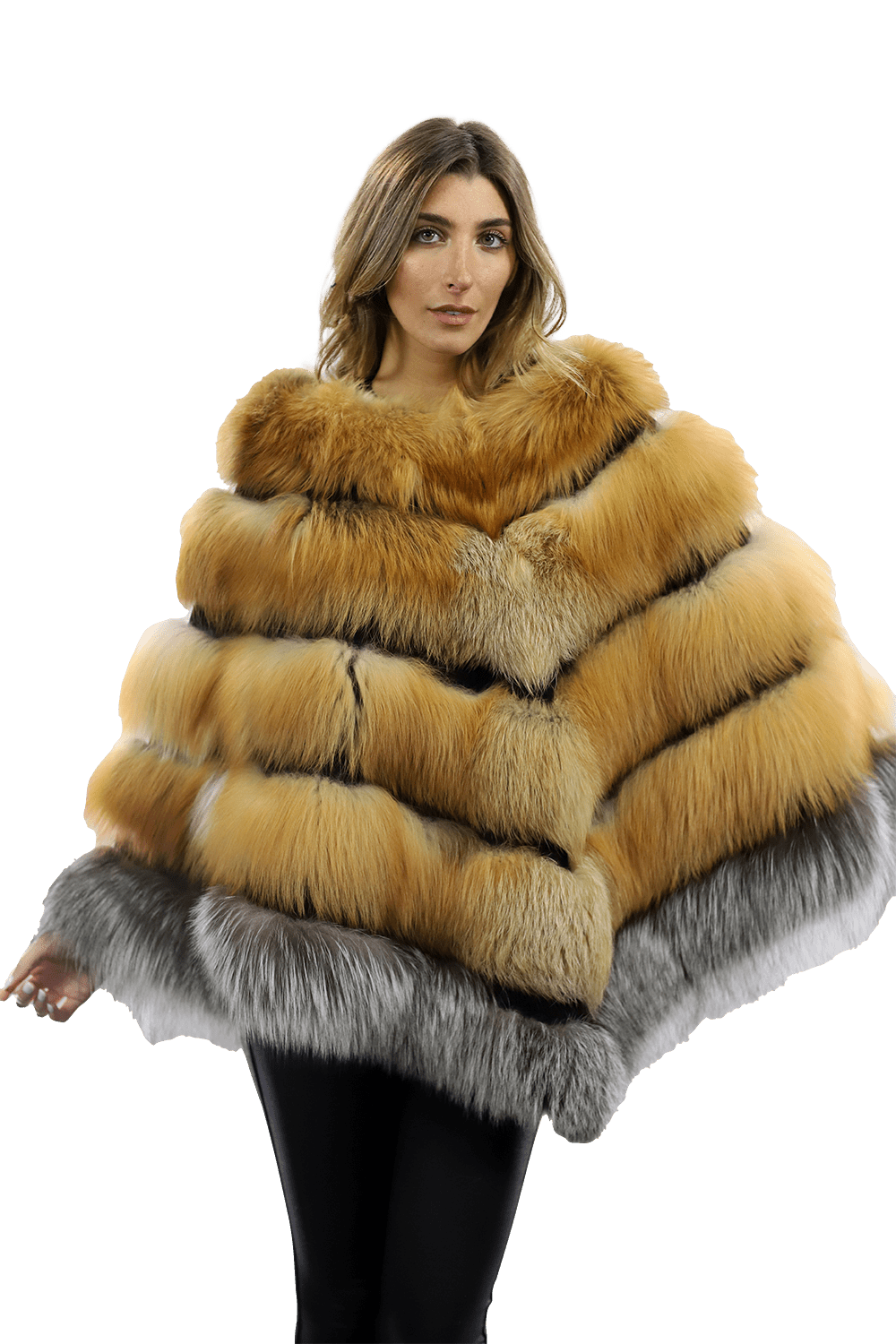 Natural Red/Silver Fox Plush Poncho - Poncho - La Fiorentina CHB07