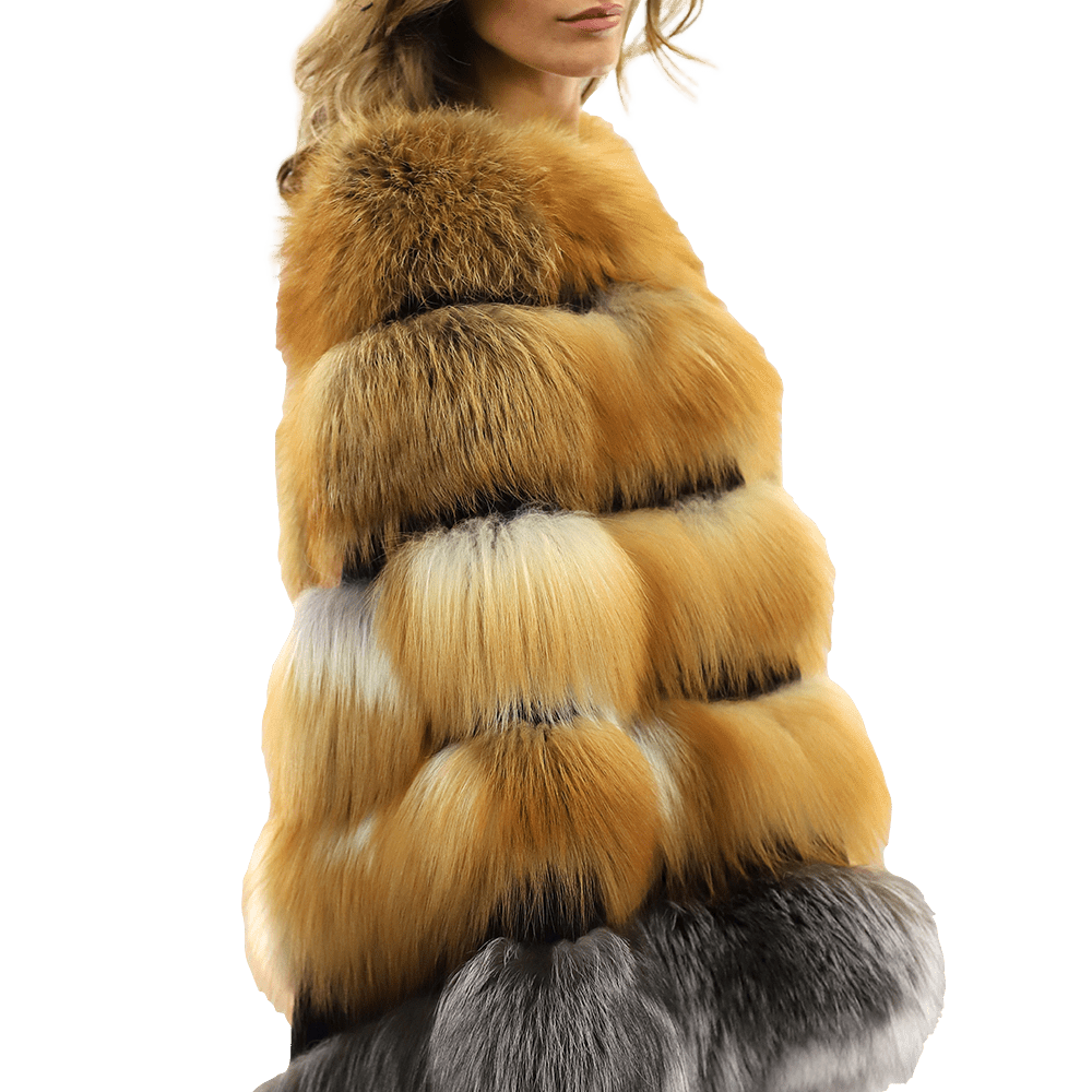 Natural Red/Silver Fox Plush Poncho - Poncho - La Fiorentina CHB07