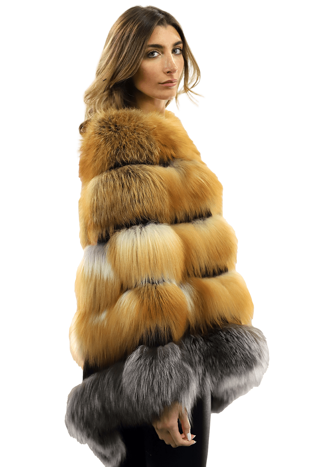 Natural Red/Silver Fox Plush Poncho - Poncho - La Fiorentina CHB07