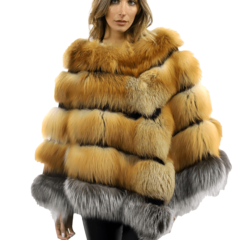 Natural Red/Silver Fox Plush Poncho - Poncho - La Fiorentina CHB07