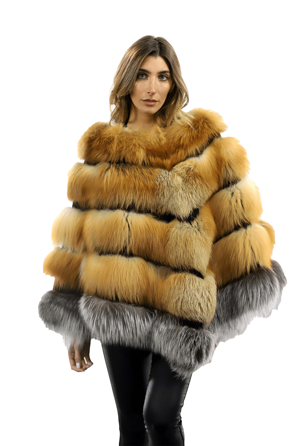 Natural Red/Silver Fox Plush Poncho - Poncho - La Fiorentina CHB07