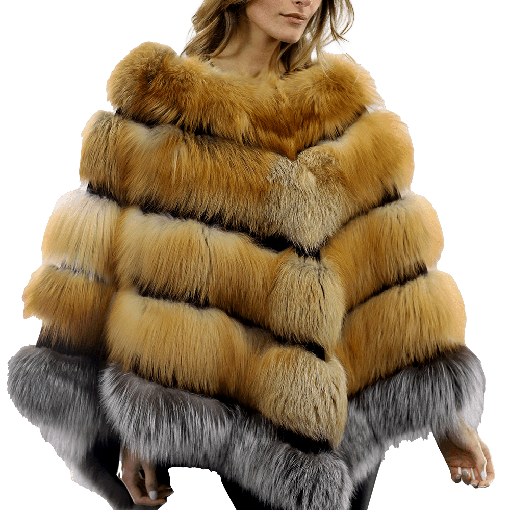 Natural Red/Silver Fox Plush Poncho - Poncho - La Fiorentina CHB07