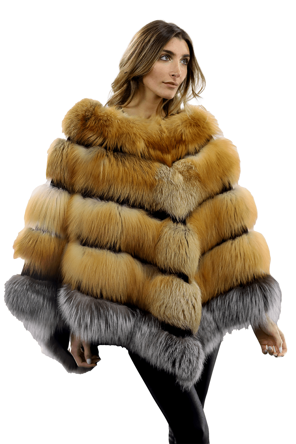 Natural Red/Silver Fox Plush Poncho - Poncho - La Fiorentina CHB07