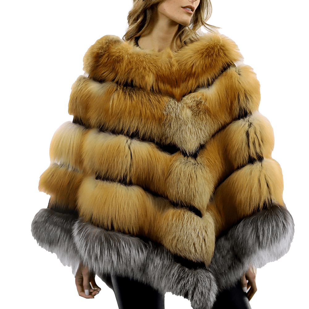 Natural Red/Silver Fox Plush Poncho - Poncho - La Fiorentina CHB07