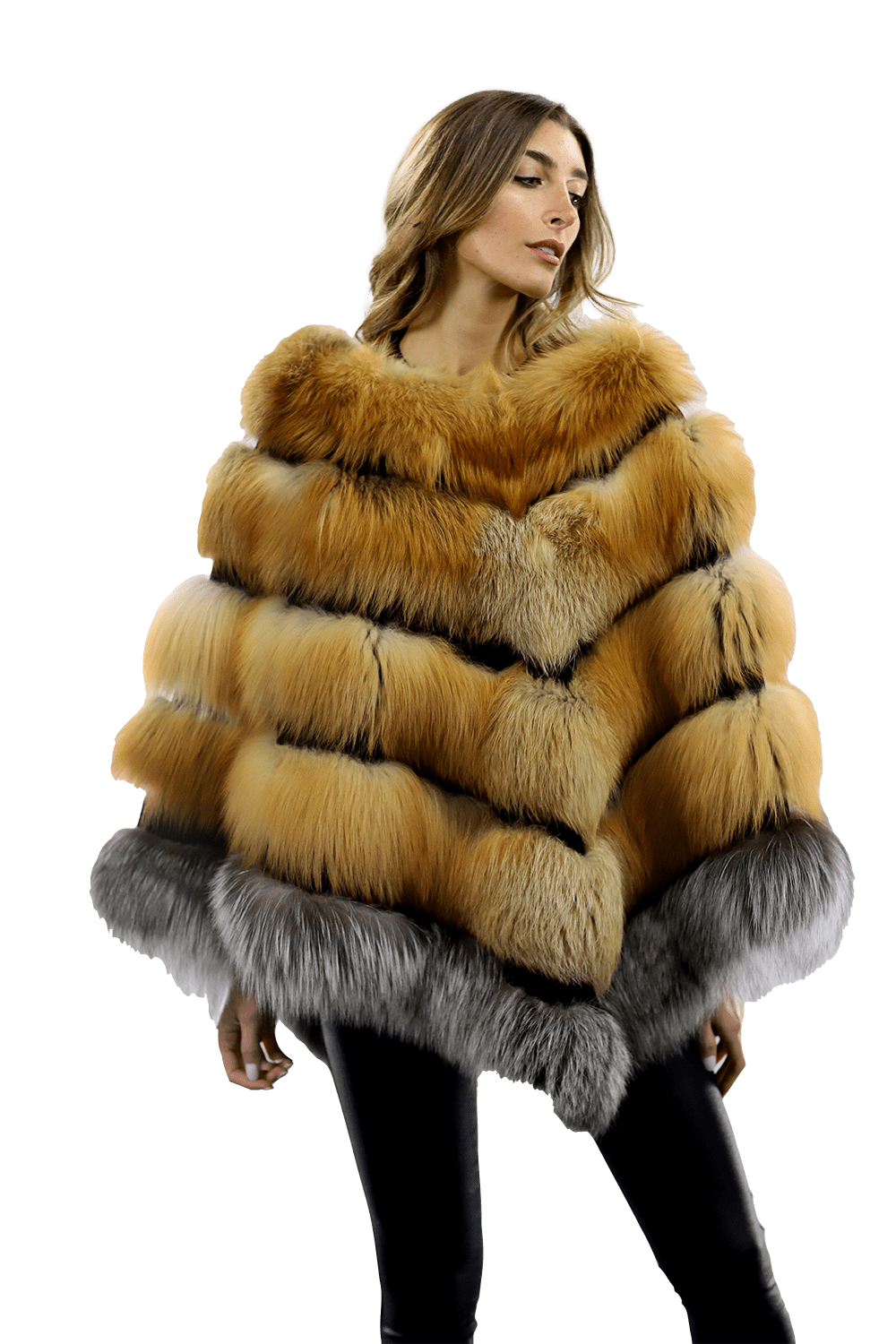 Natural Red/Silver Fox Plush Poncho - Poncho - La Fiorentina CHB07