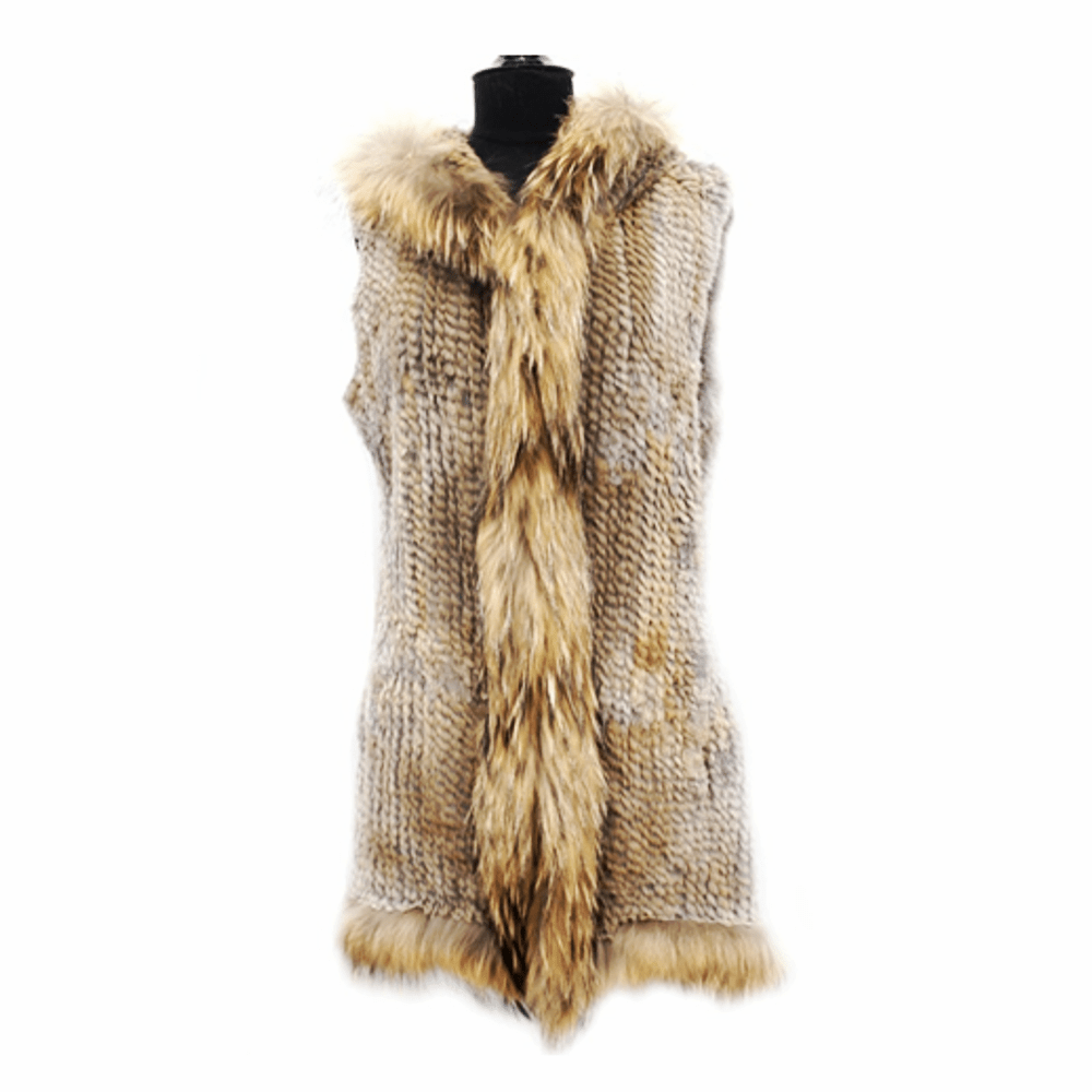 Natural Shirred Knitted Trimmed Fur Vest - Fur Vest - La Fiorentina  TYI-1142