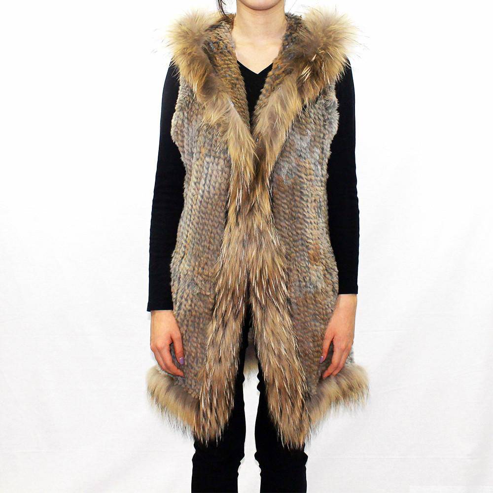 Natural Shirred Knitted Trimmed Fur Vest - Fur Vest - La Fiorentina TYI-1142