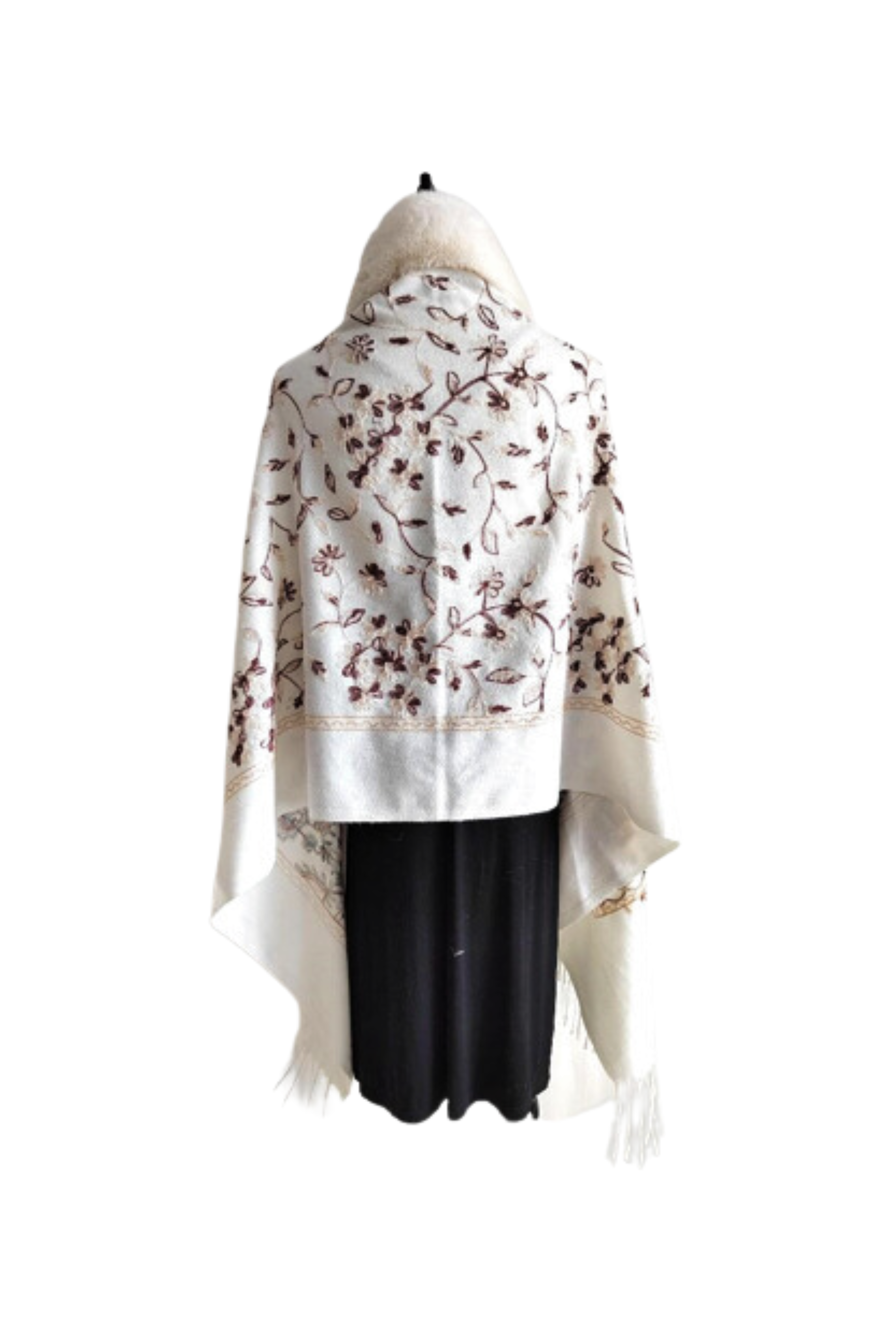 EMBROIDERED FLORAL WRAP WITH FAUX FUR