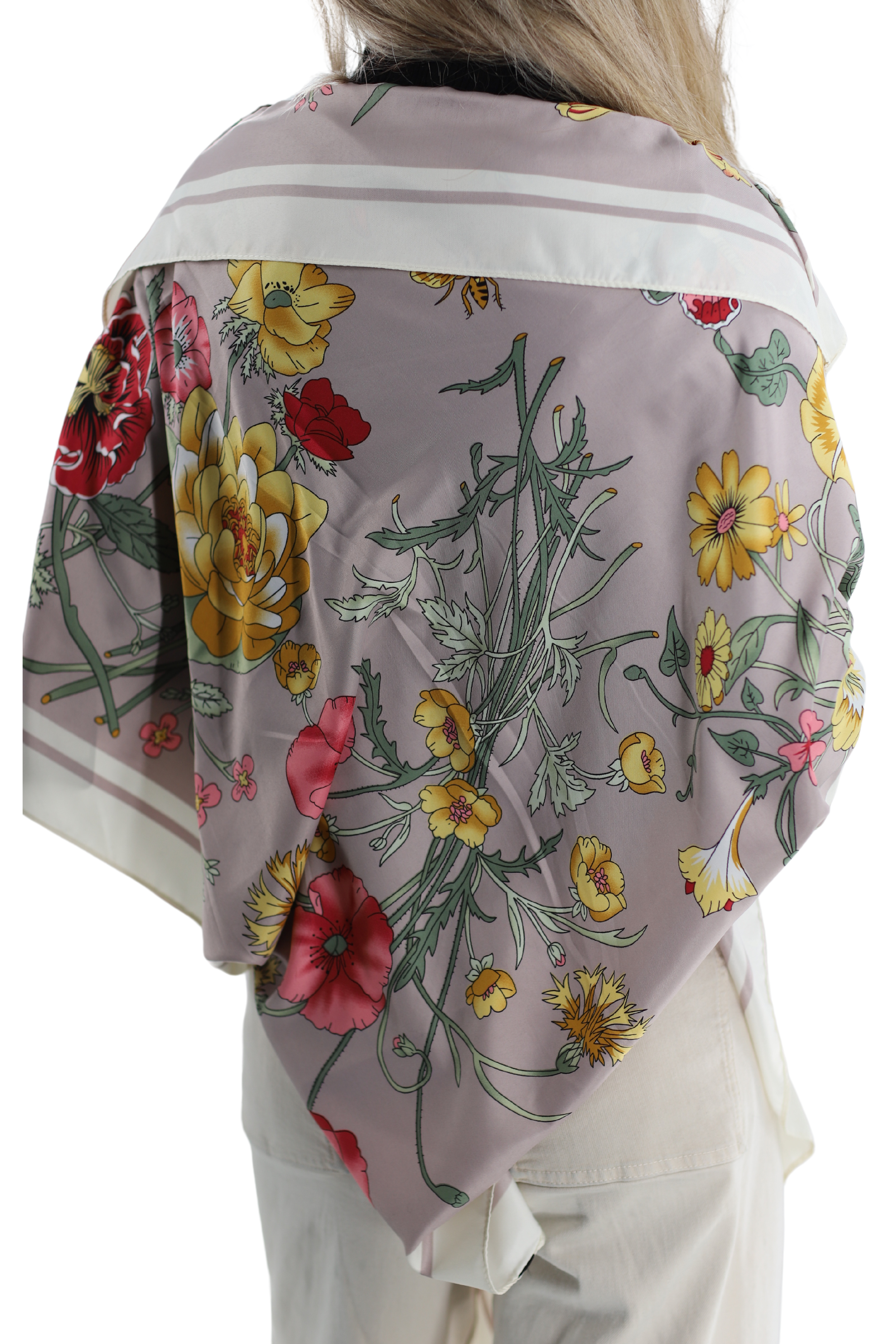 Lightweight Floral Print Poncho - Lt Grey - Poncho - La Fiorentina