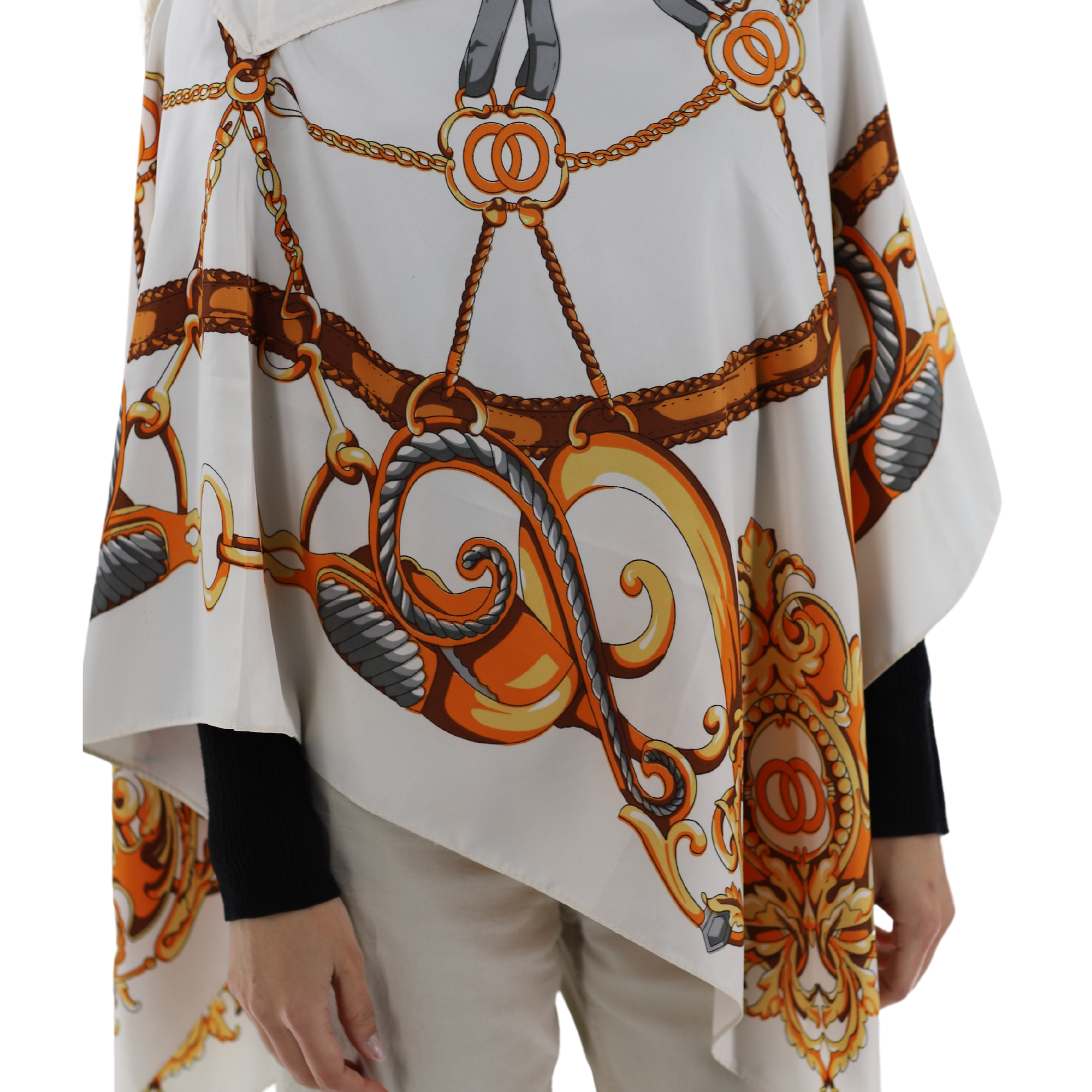 Lightweight Chain Print Poncho - Ivory - Light Poncho - La Fiorentina
