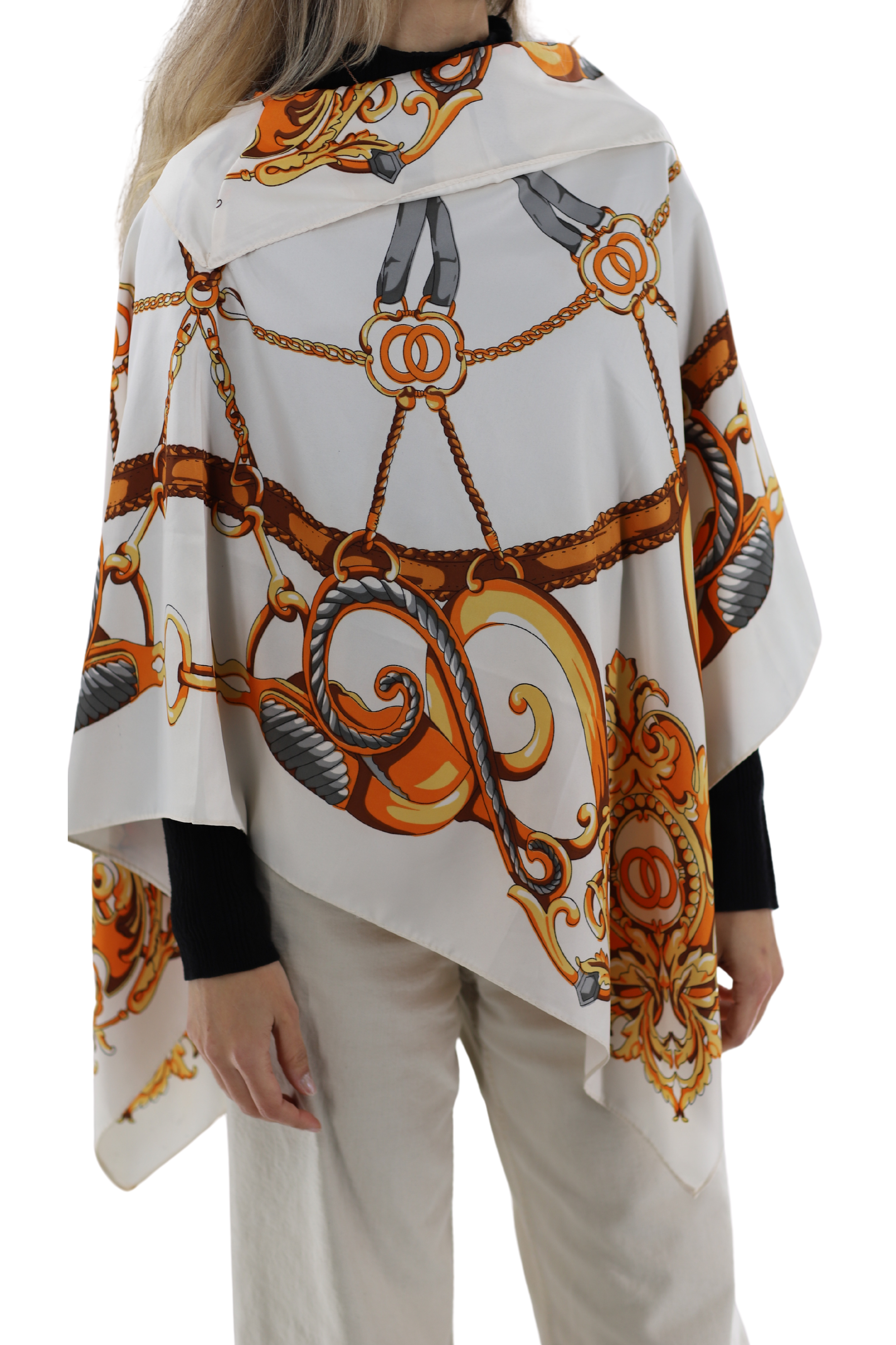 Lightweight Chain Print Poncho - Ivory - Light Poncho - La Fiorentina