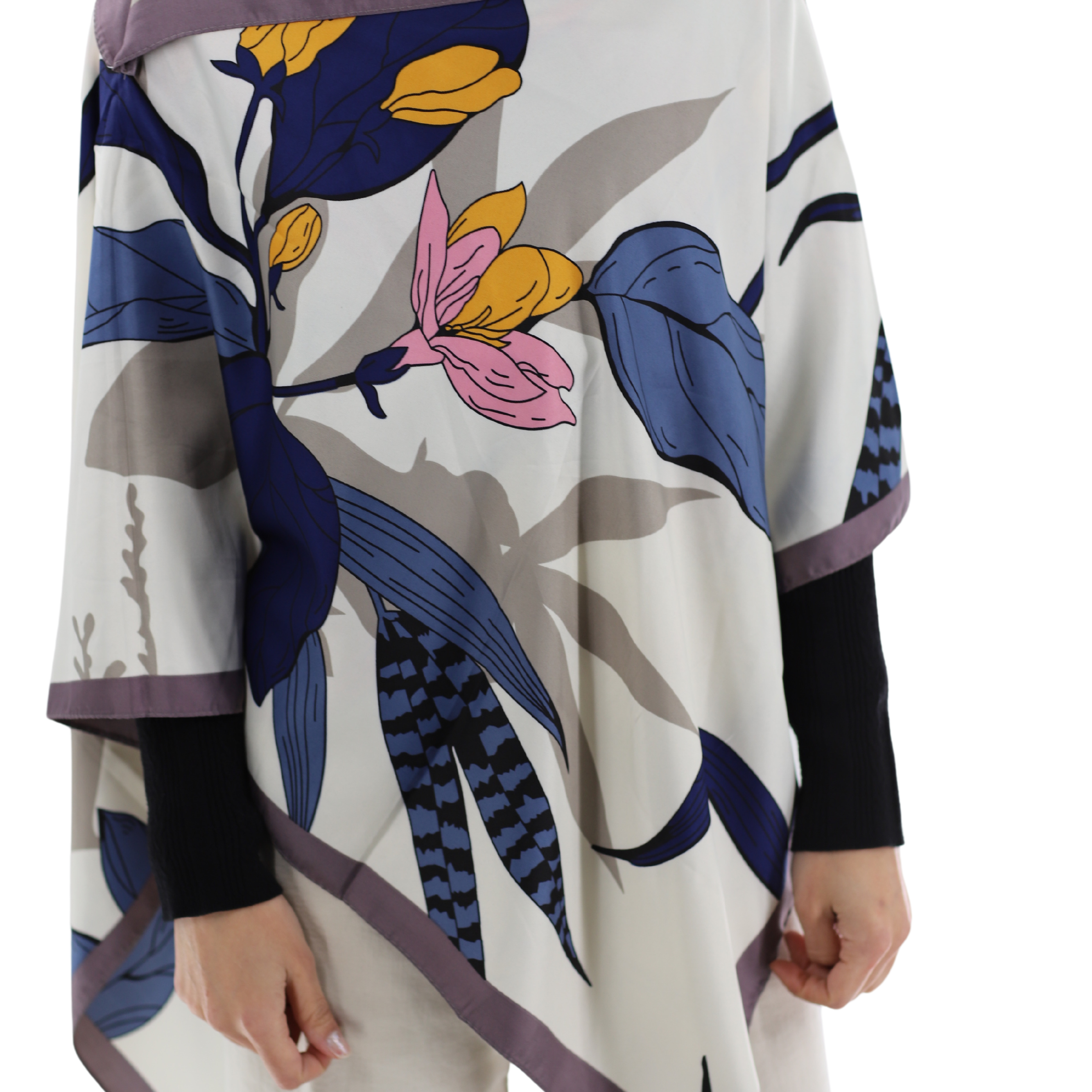 Lightweight Floral Print Poncho - Navy - Poncho - La Fiorentina