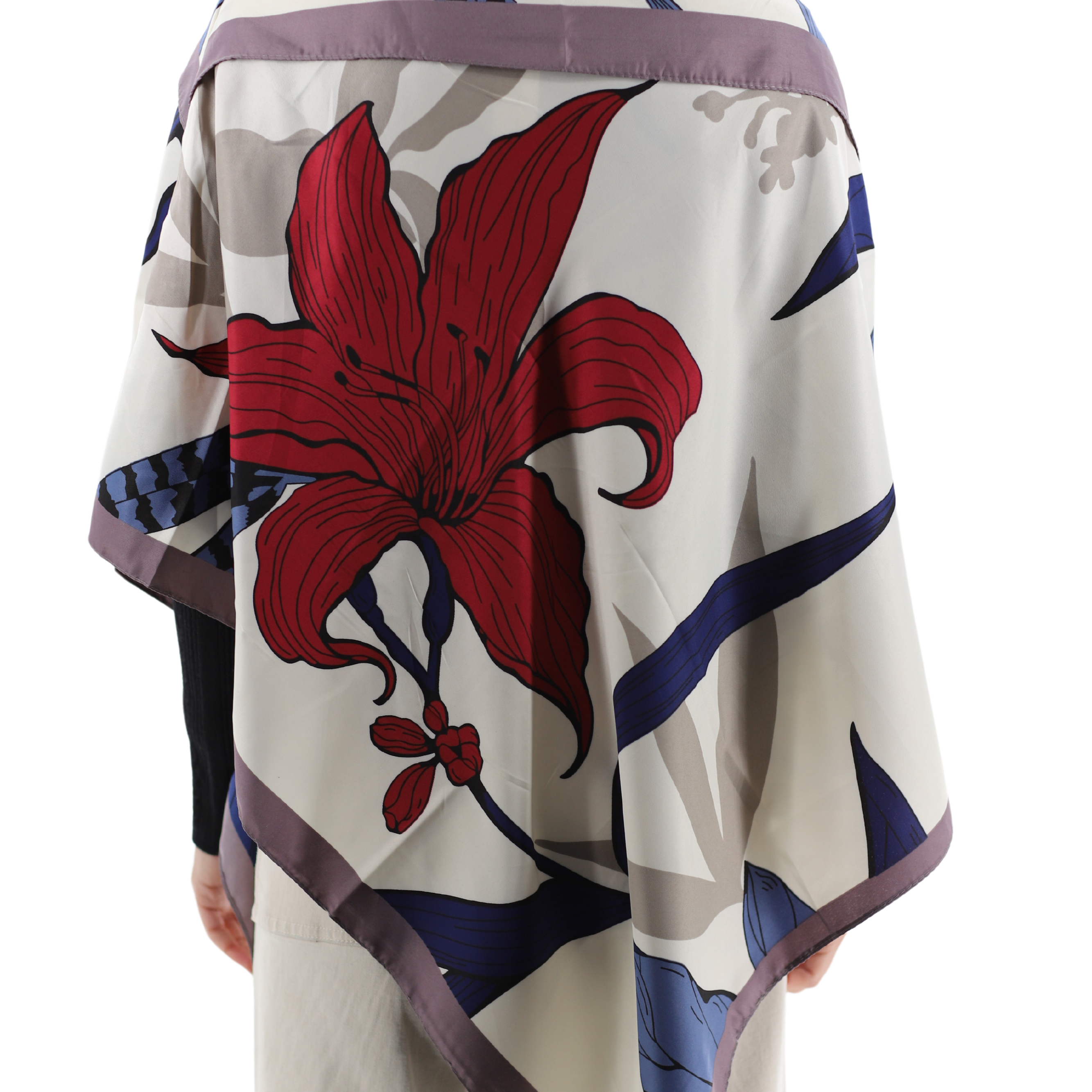 Lightweight Floral Print Poncho - Navy - Poncho - La Fiorentina